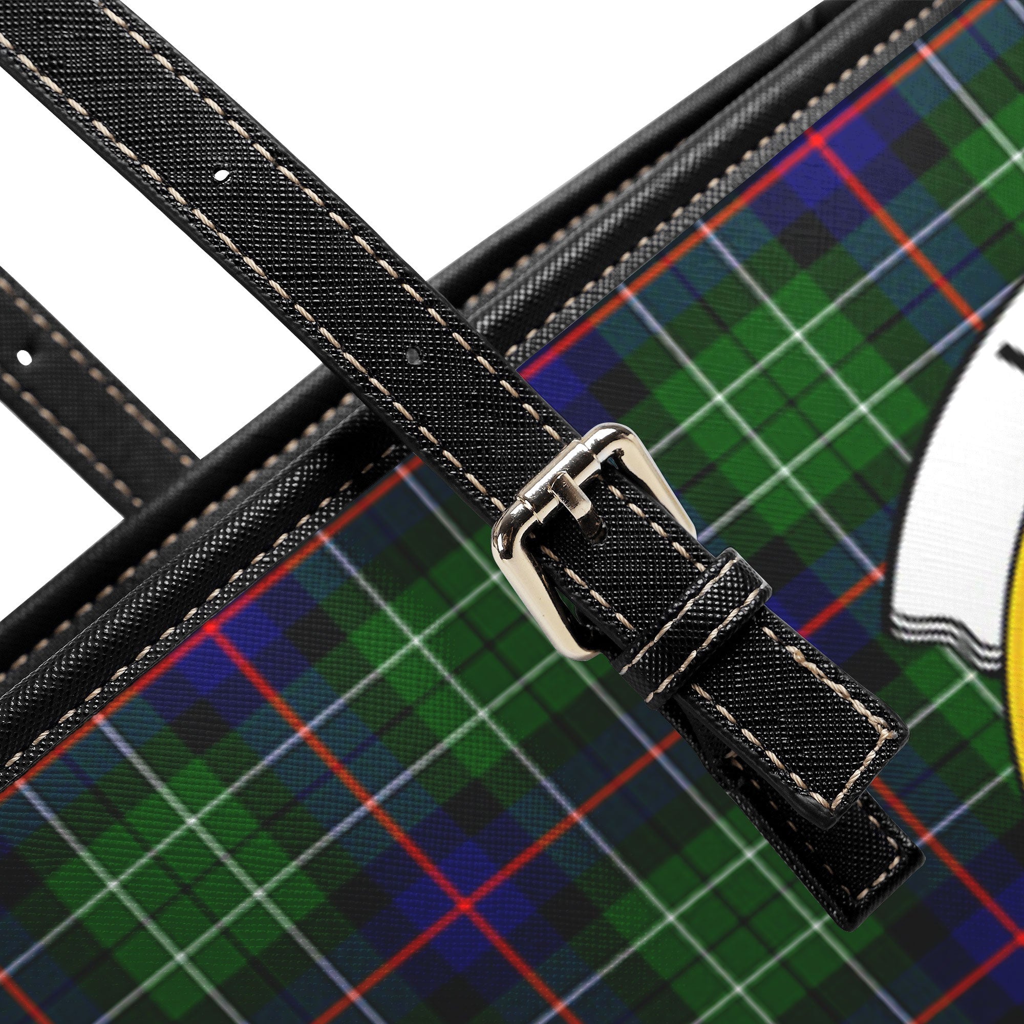 Leslie Hunting Tartan Crest Leather Tote Bag