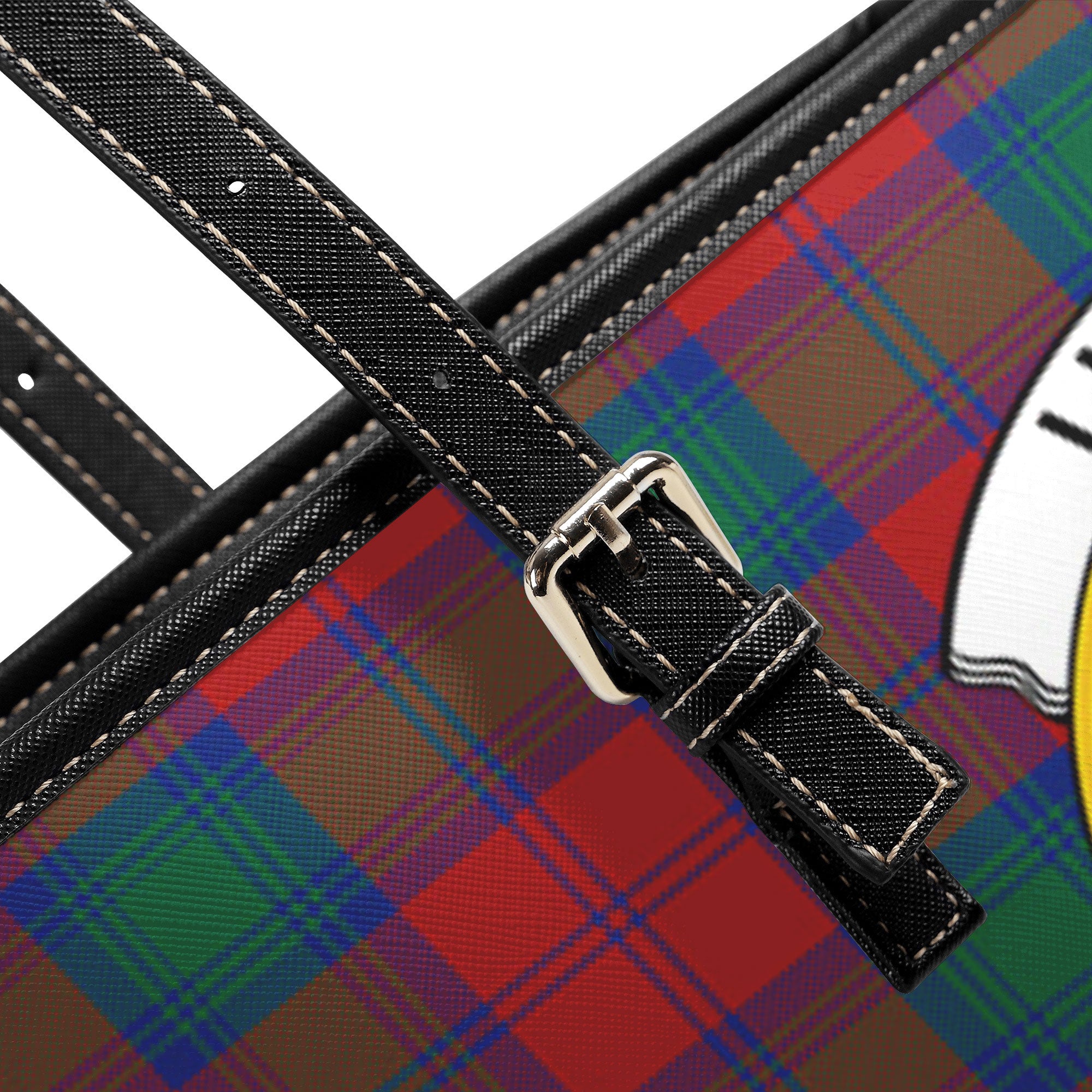 Lindsay Modern Tartan Crest Leather Tote Bag