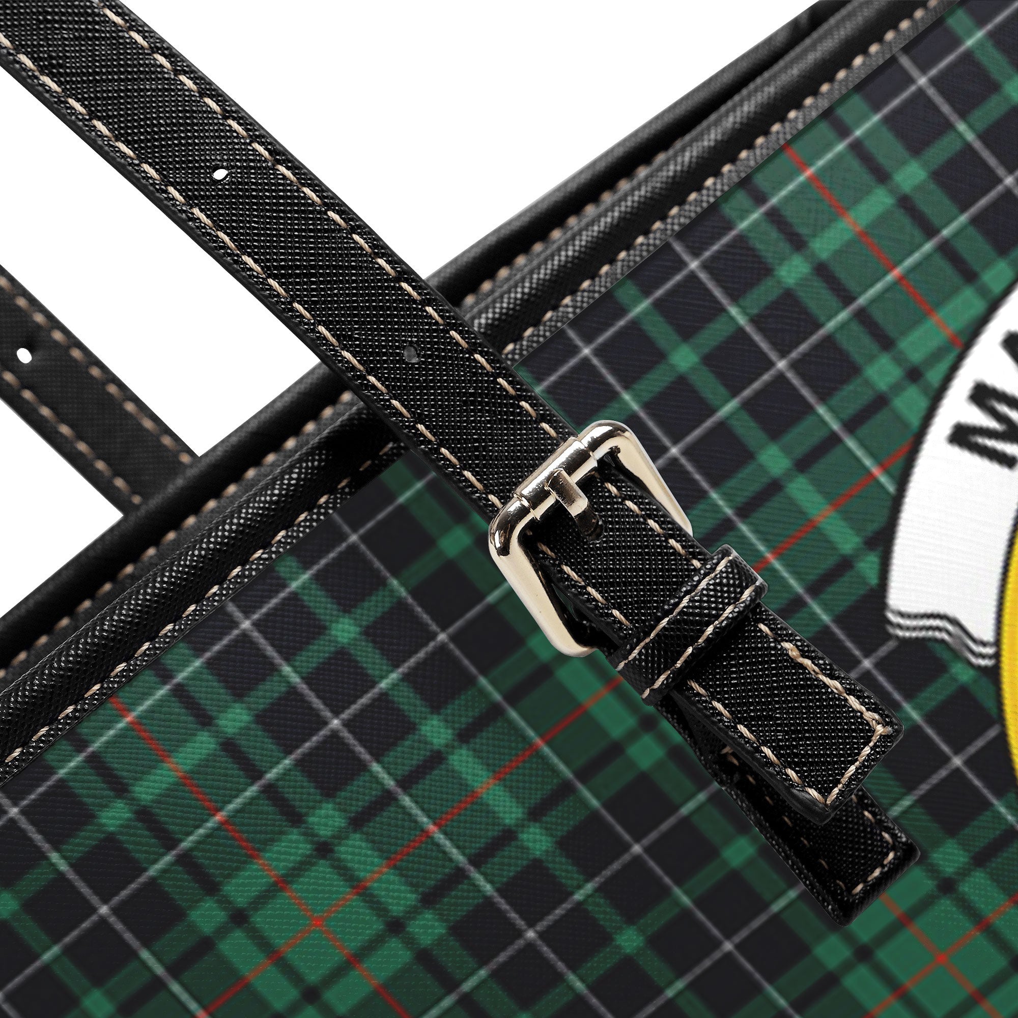 MacAulay Hunting Ancient Tartan Crest Leather Tote Bag