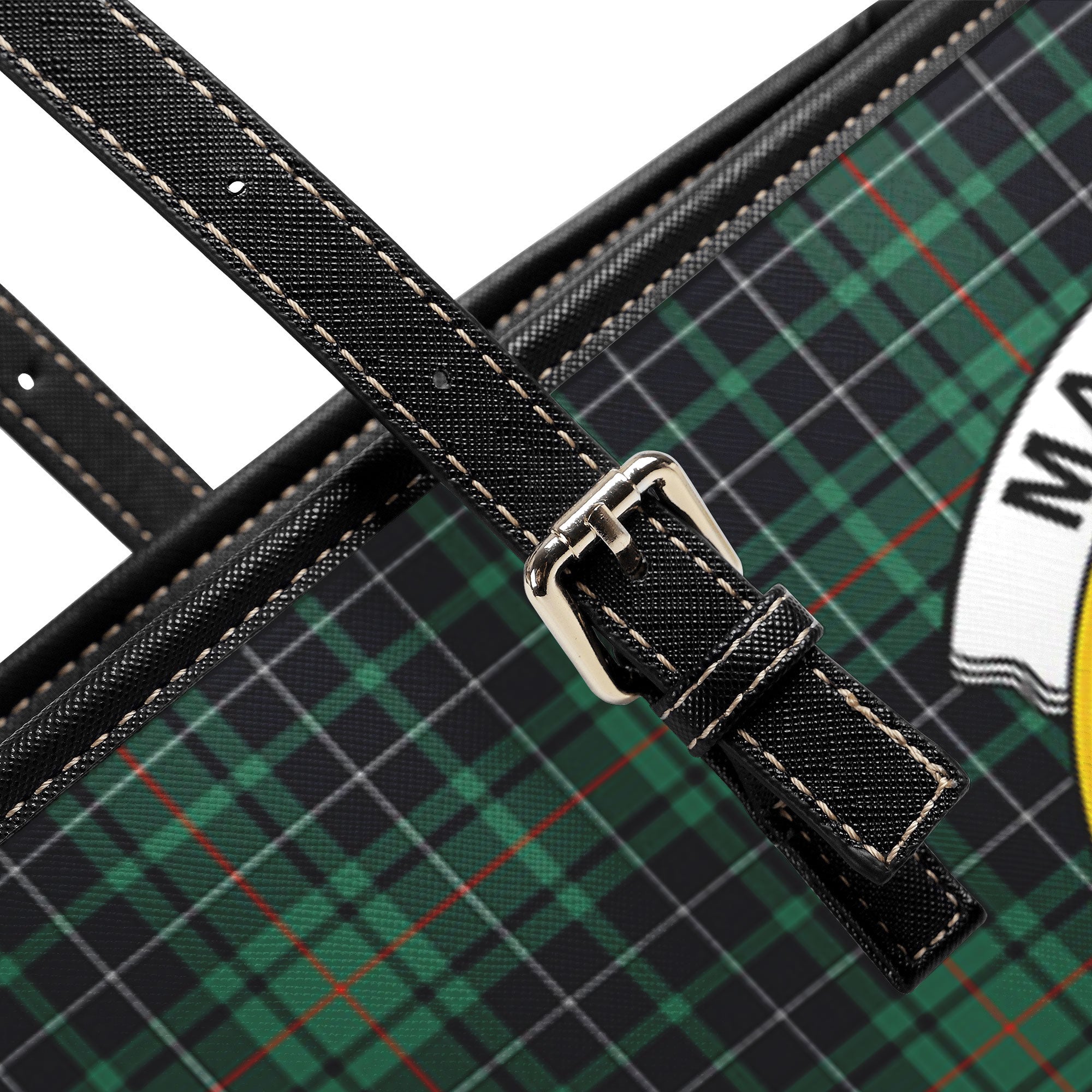 MacAuley Hunting Ancient Tartan Crest Leather Tote Bag