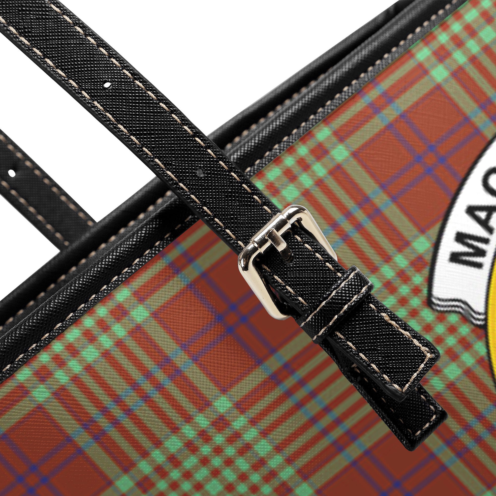 MacGillivray Hunting Ancient Tartan Crest Leather Tote Bag