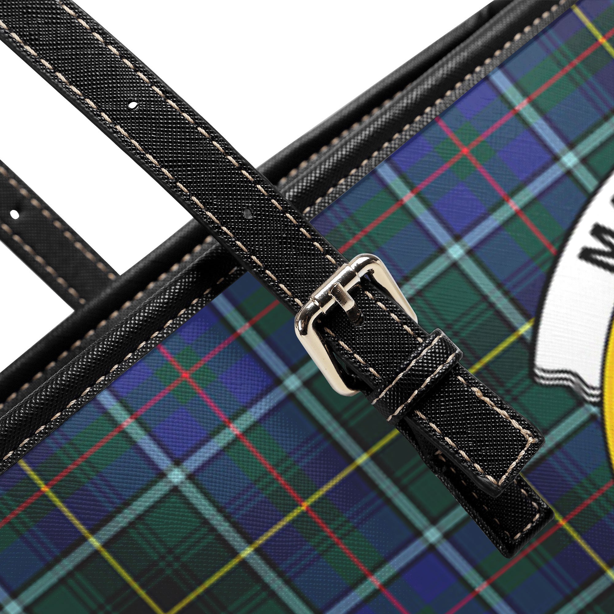 MacInnes Modern Tartan Crest Leather Tote Bag