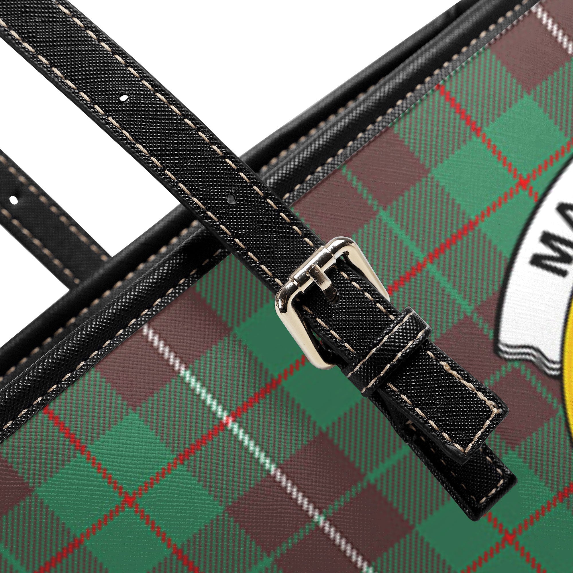 MacKinnon Hunting Ancient Tartan Crest Leather Tote Bag