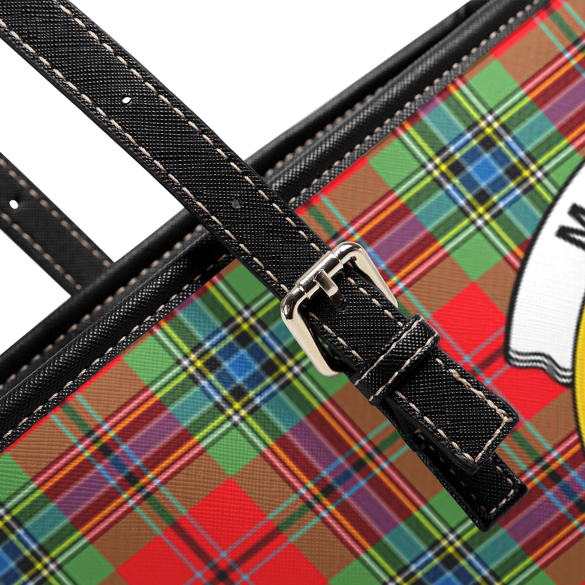 MacLean of Duart Modern Tartan Crest Leather Tote Bag