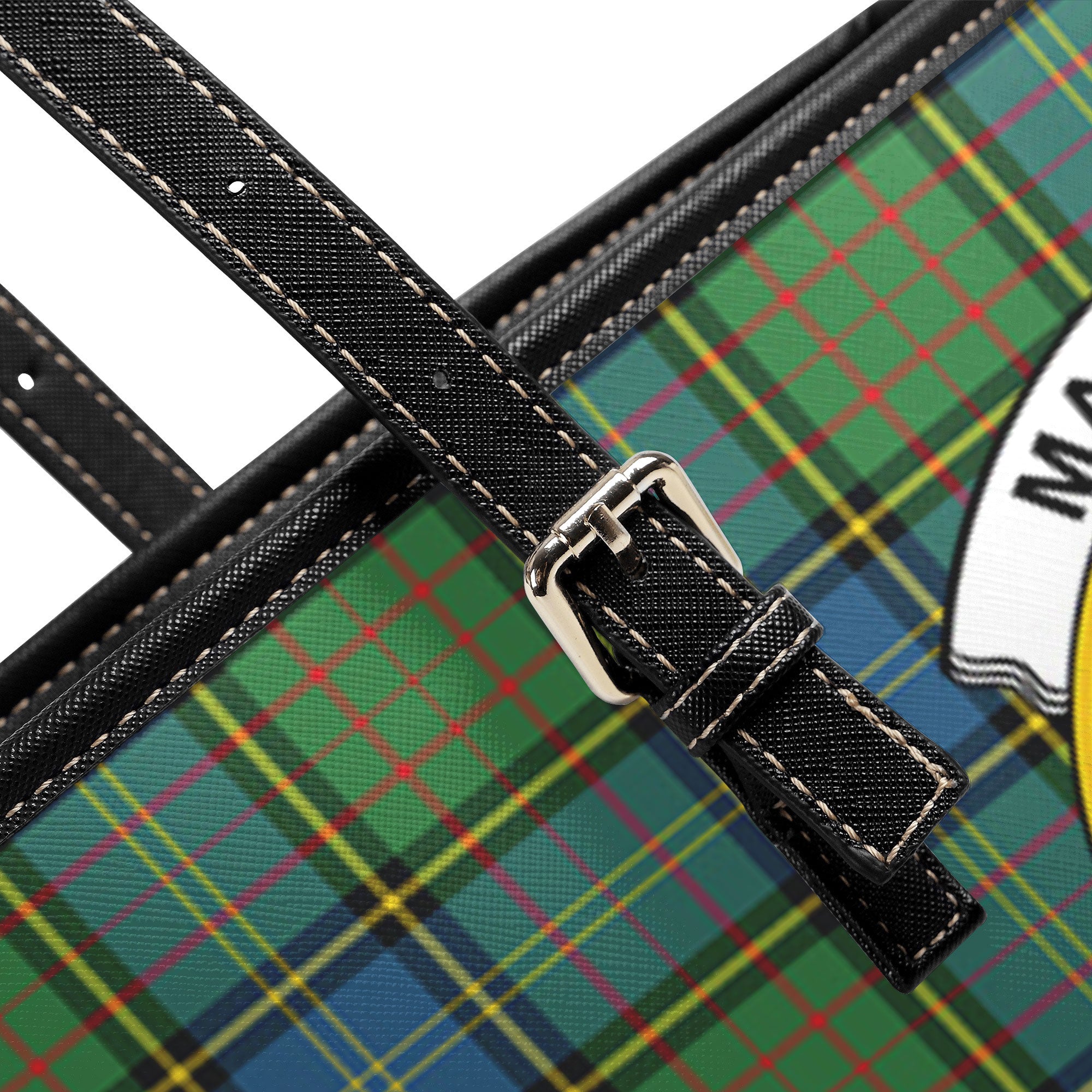 MacMillan Hunting Ancient Tartan Crest Leather Tote Bag