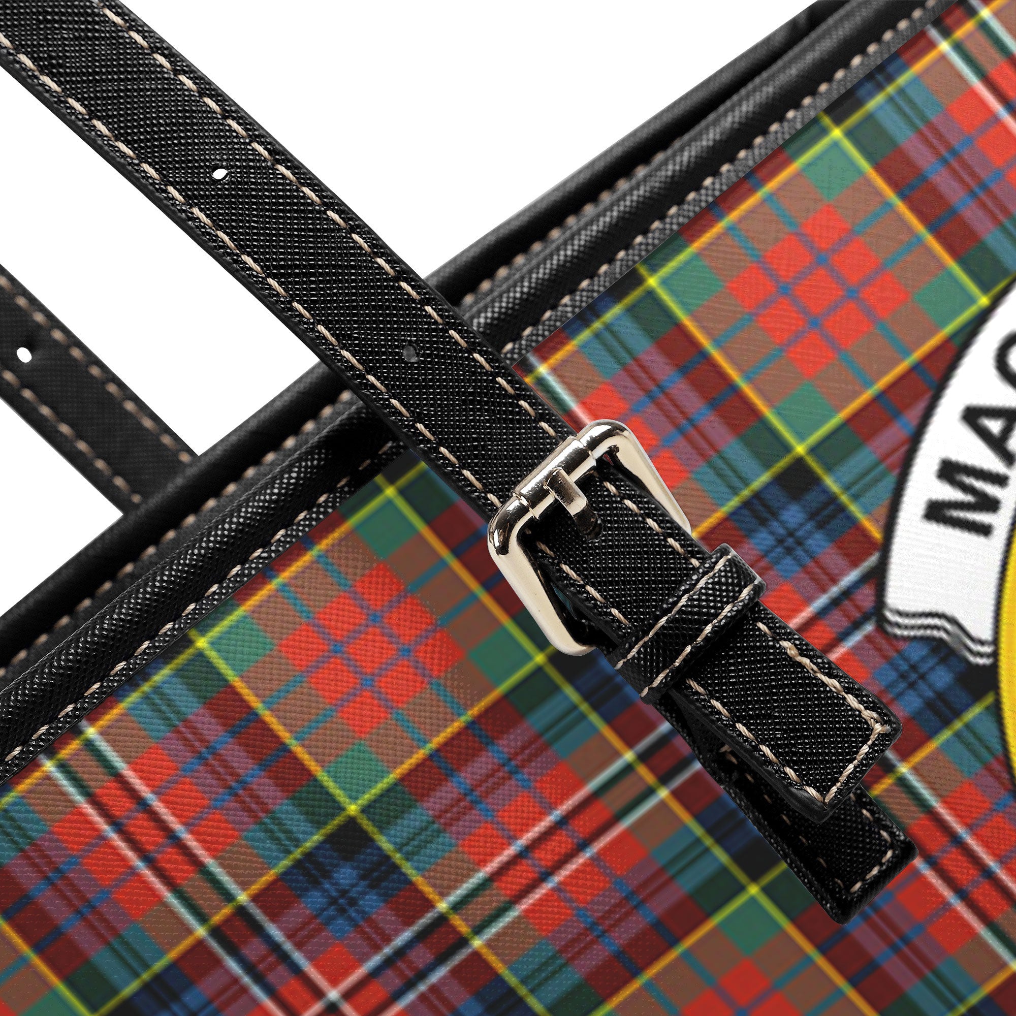 MacPherson Ancient Tartan Crest Leather Tote Bag