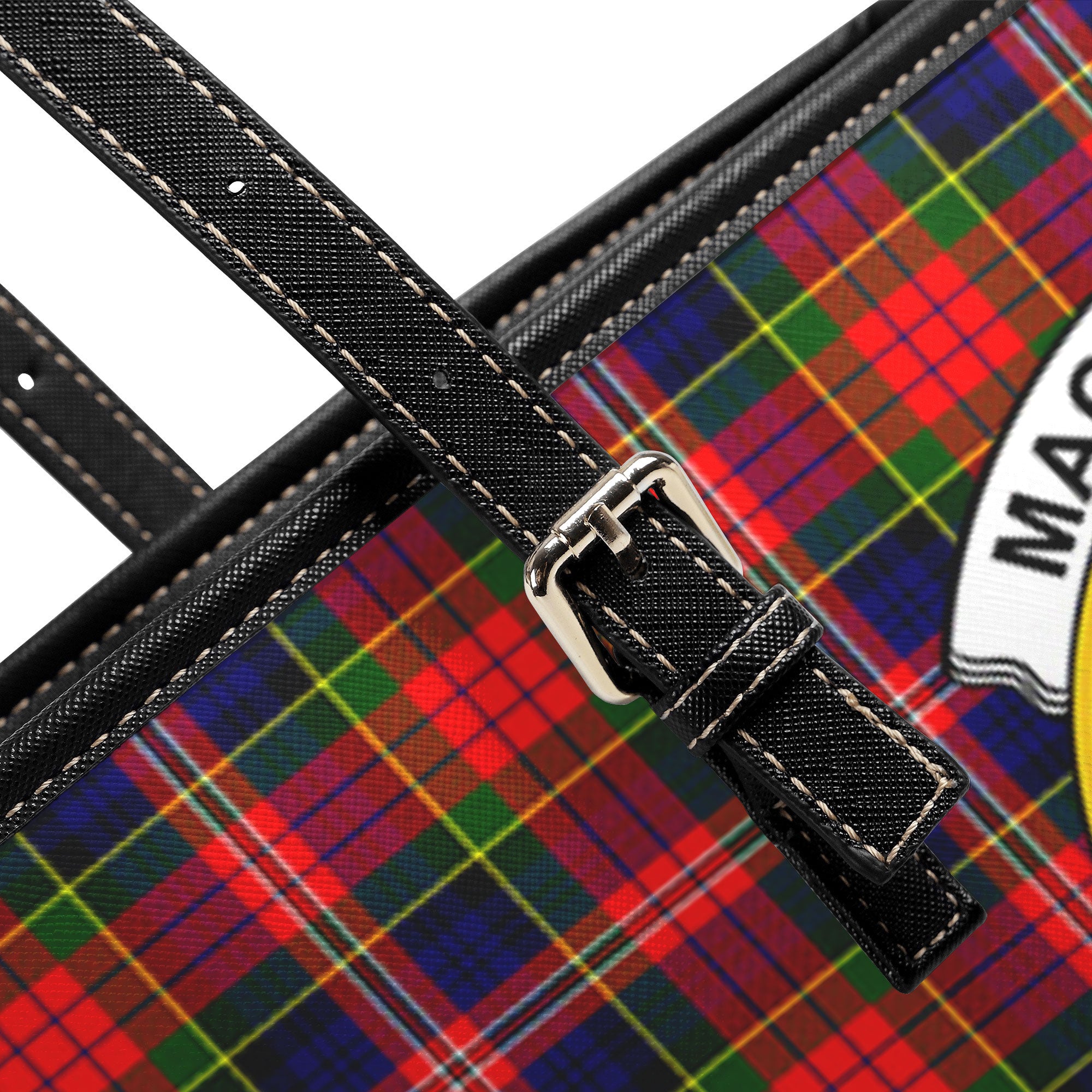 MacPherson Modern Tartan Crest Leather Tote Bag