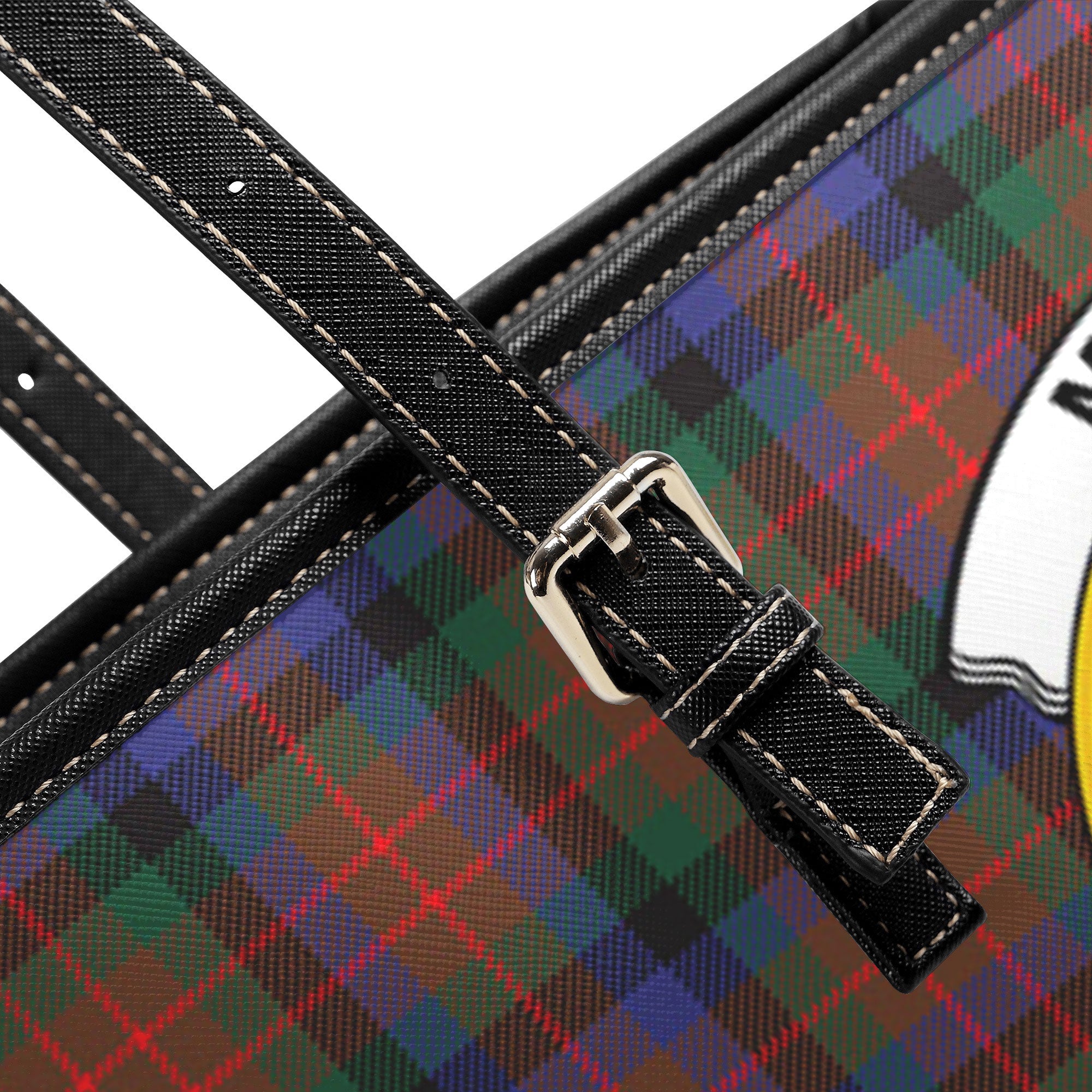 McDuff Hunting Modern Tartan Crest Leather Tote Bag