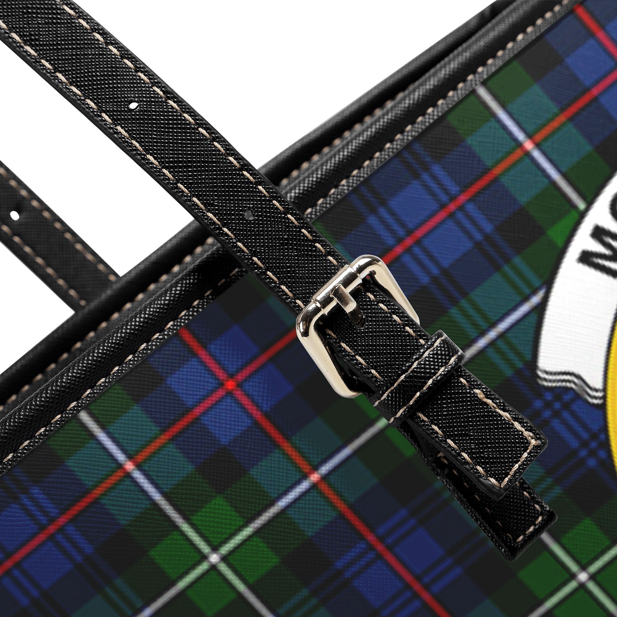 McKenzie Modern Tartan Crest Leather Tote Bag