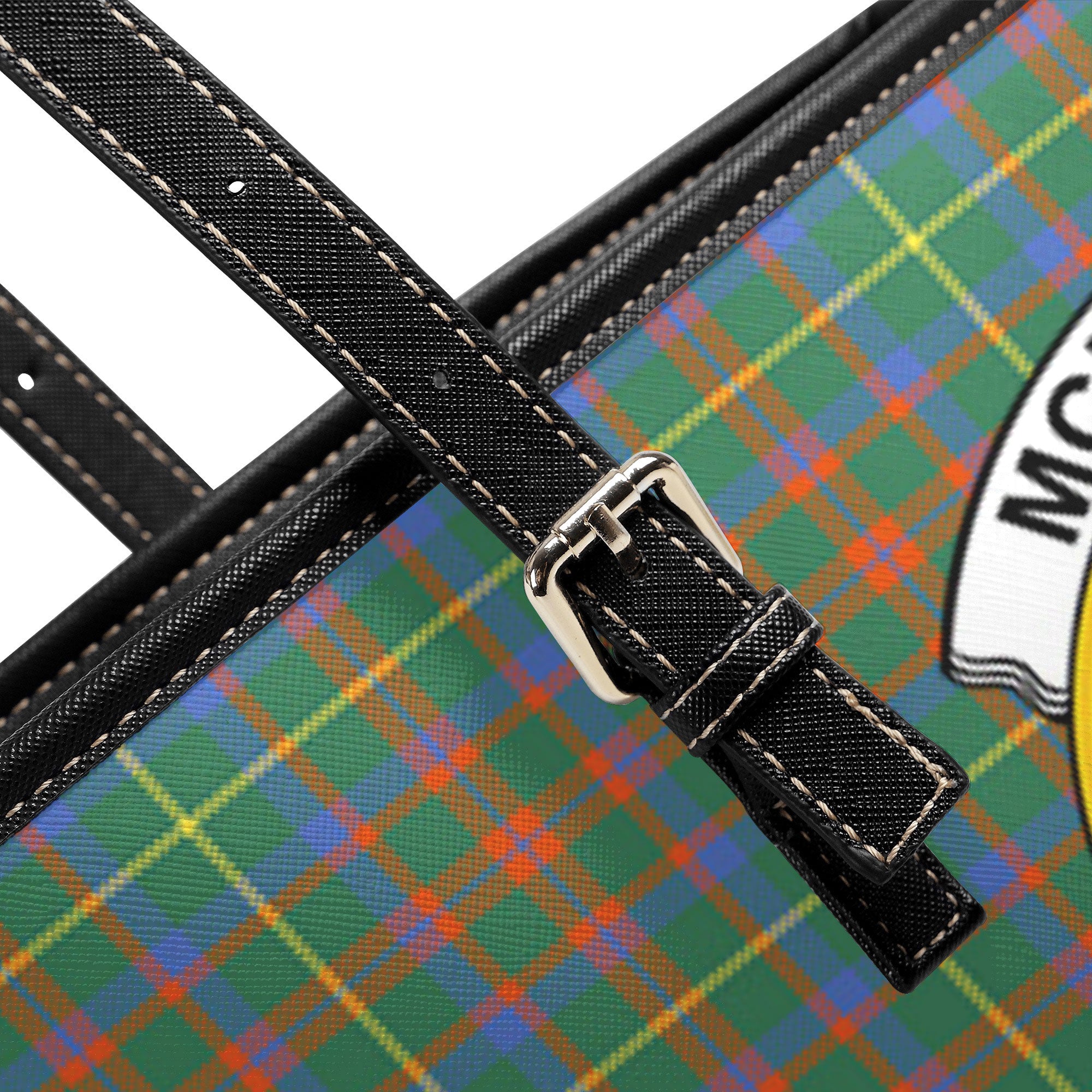 McKintosh Hunting Ancient Tartan Crest Leather Tote Bag