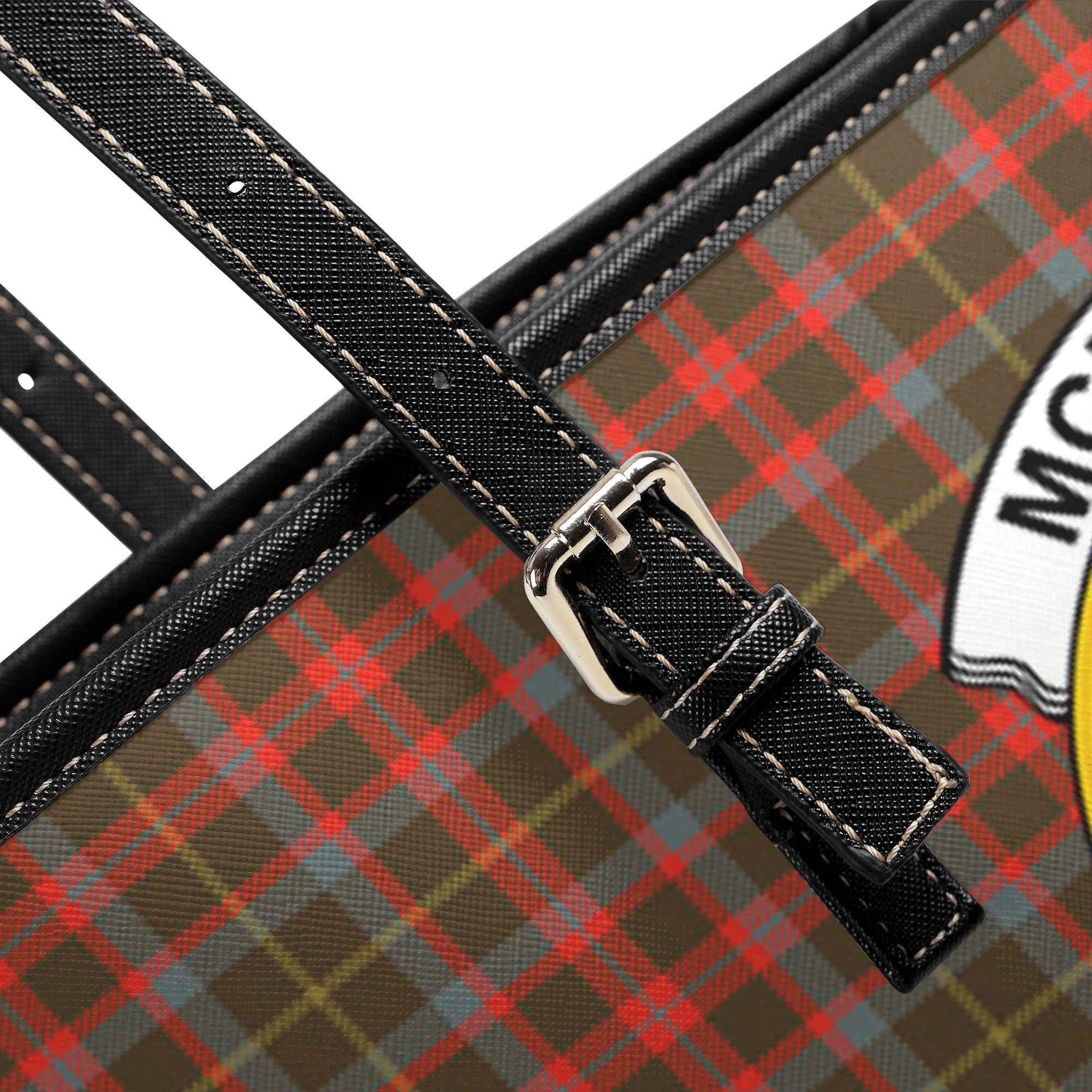 McKintosh Hunting Weathered Tartan Crest Leather Tote Bag