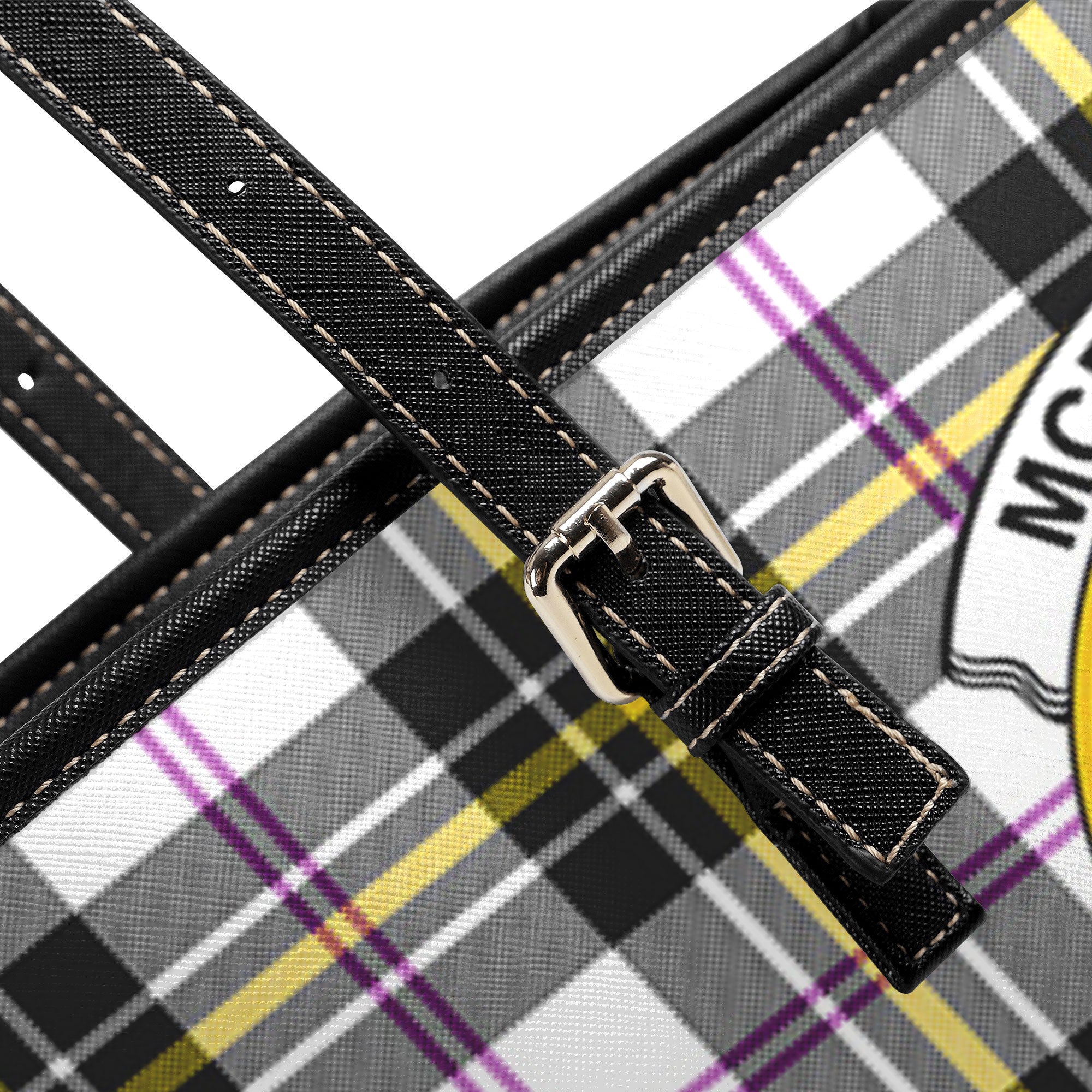 McPherson Dress Modern Tartan Crest Leather Tote Bag