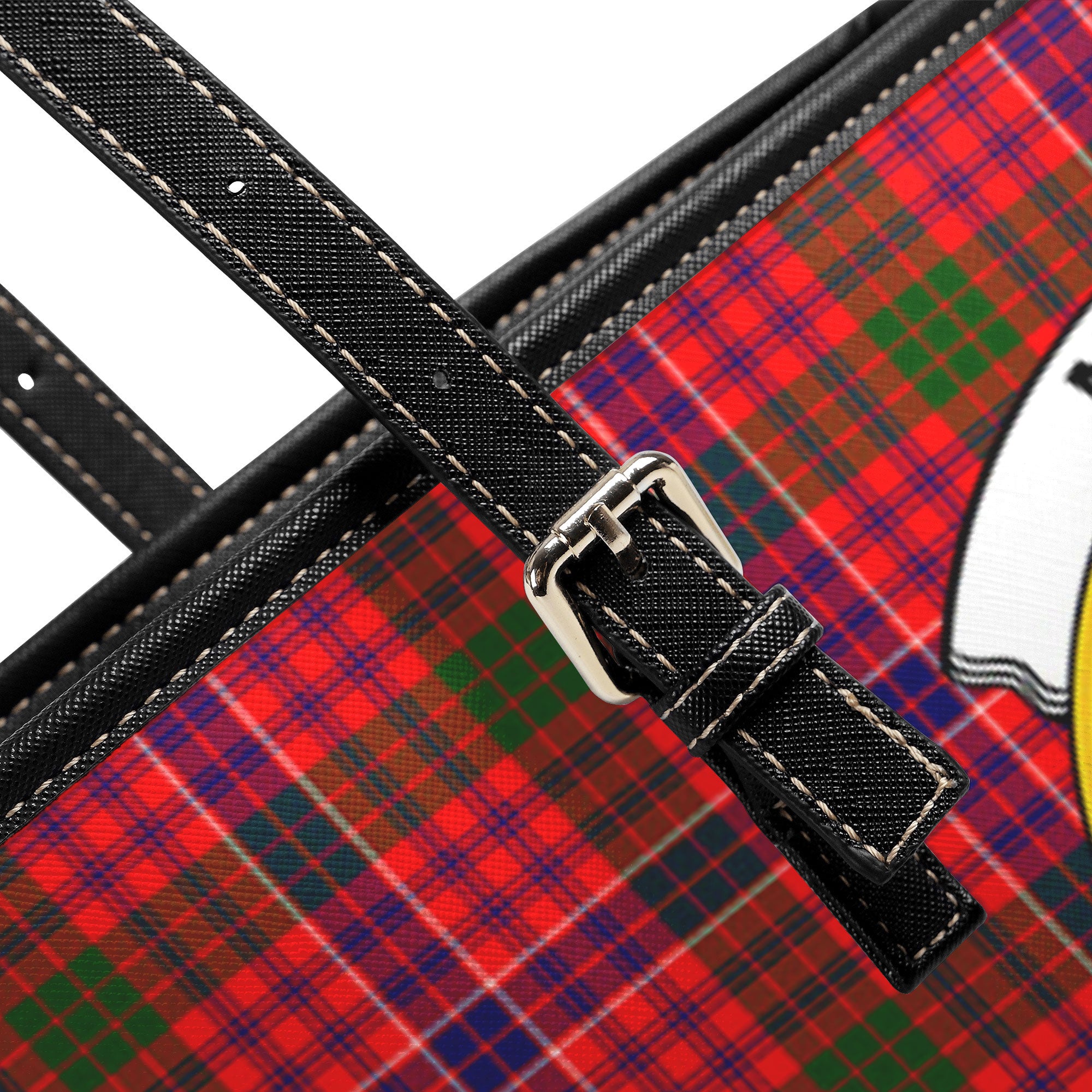 McRae Modern Tartan Crest Leather Tote Bag