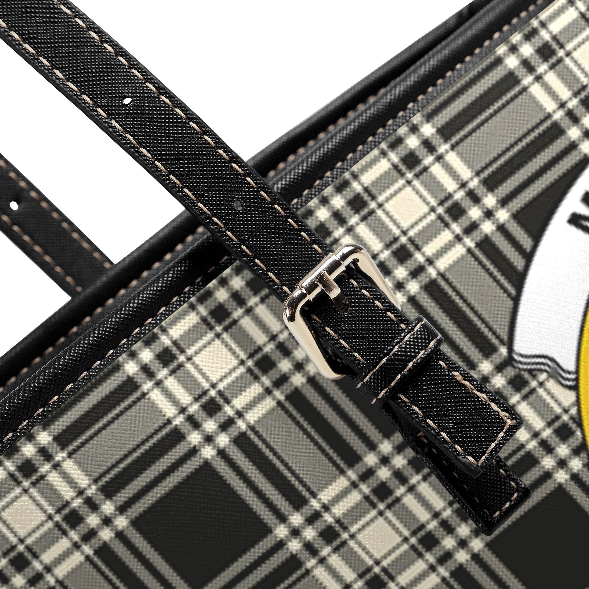 Menzies Black - White Ancient Tartan Crest Leather Tote Bag