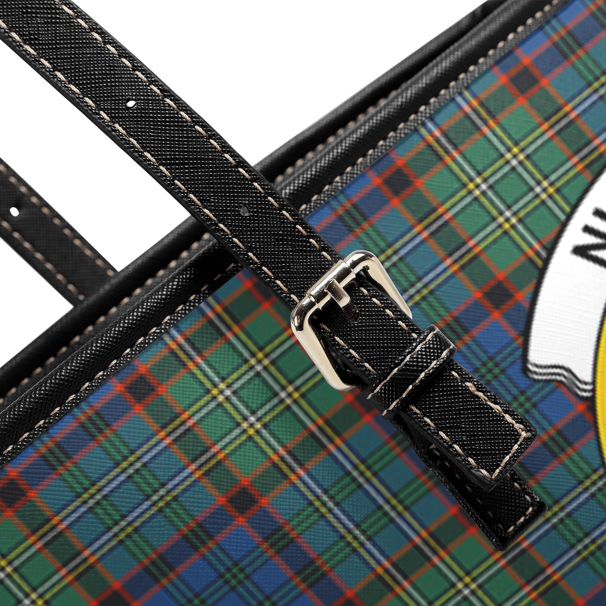 Nicolson Hunting Ancient Tartan Crest Leather Tote Bag