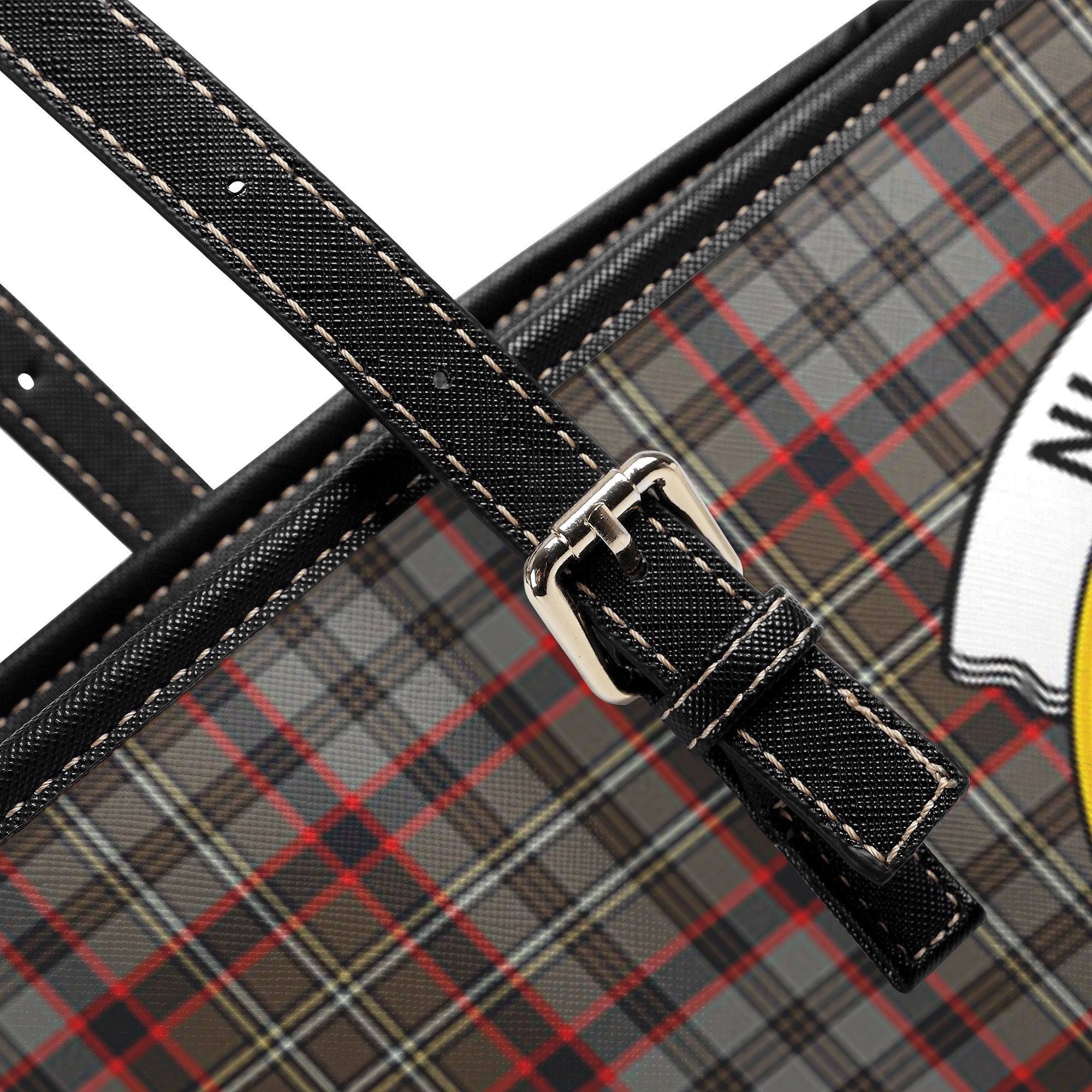 Nicolson Hunting Weathered Tartan Crest Leather Tote Bag