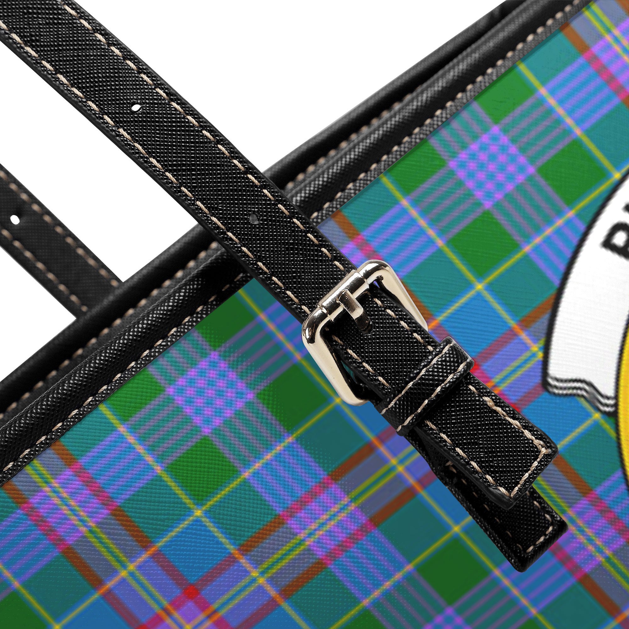 Pitcairn Hunting Tartan Crest Leather Tote Bag