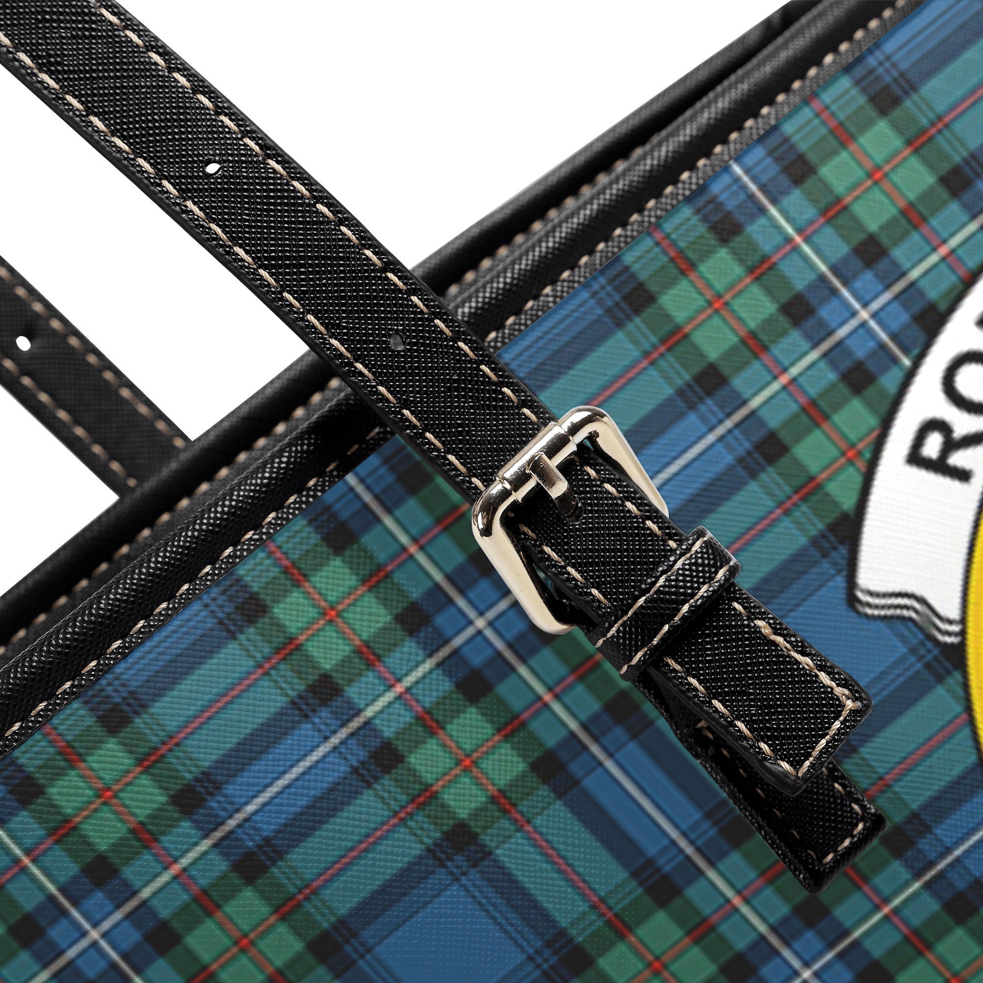 Robertson Hunting Ancient Tartan Crest Leather Tote Bag