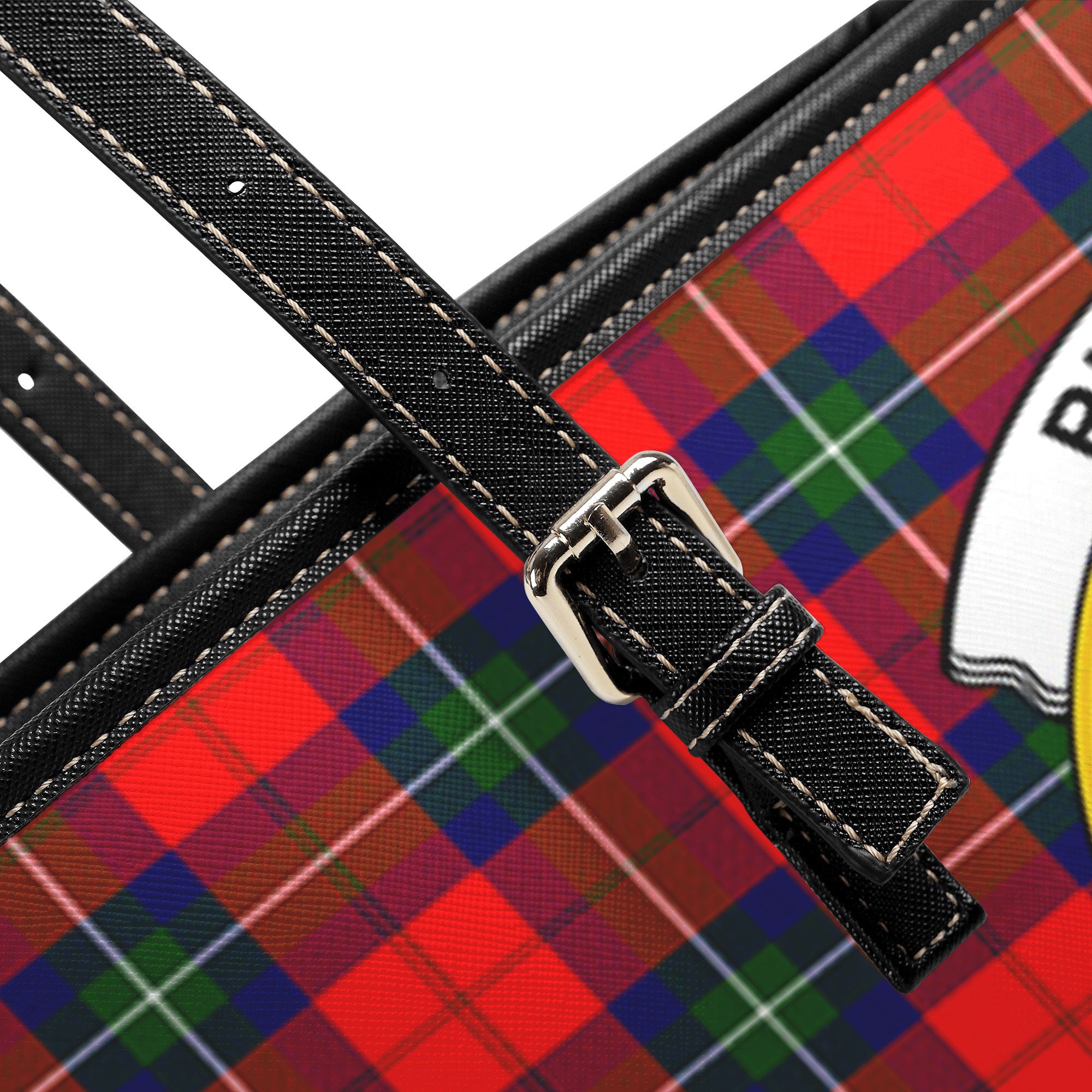 Ruthven Modern Tartan Crest Leather Tote Bag