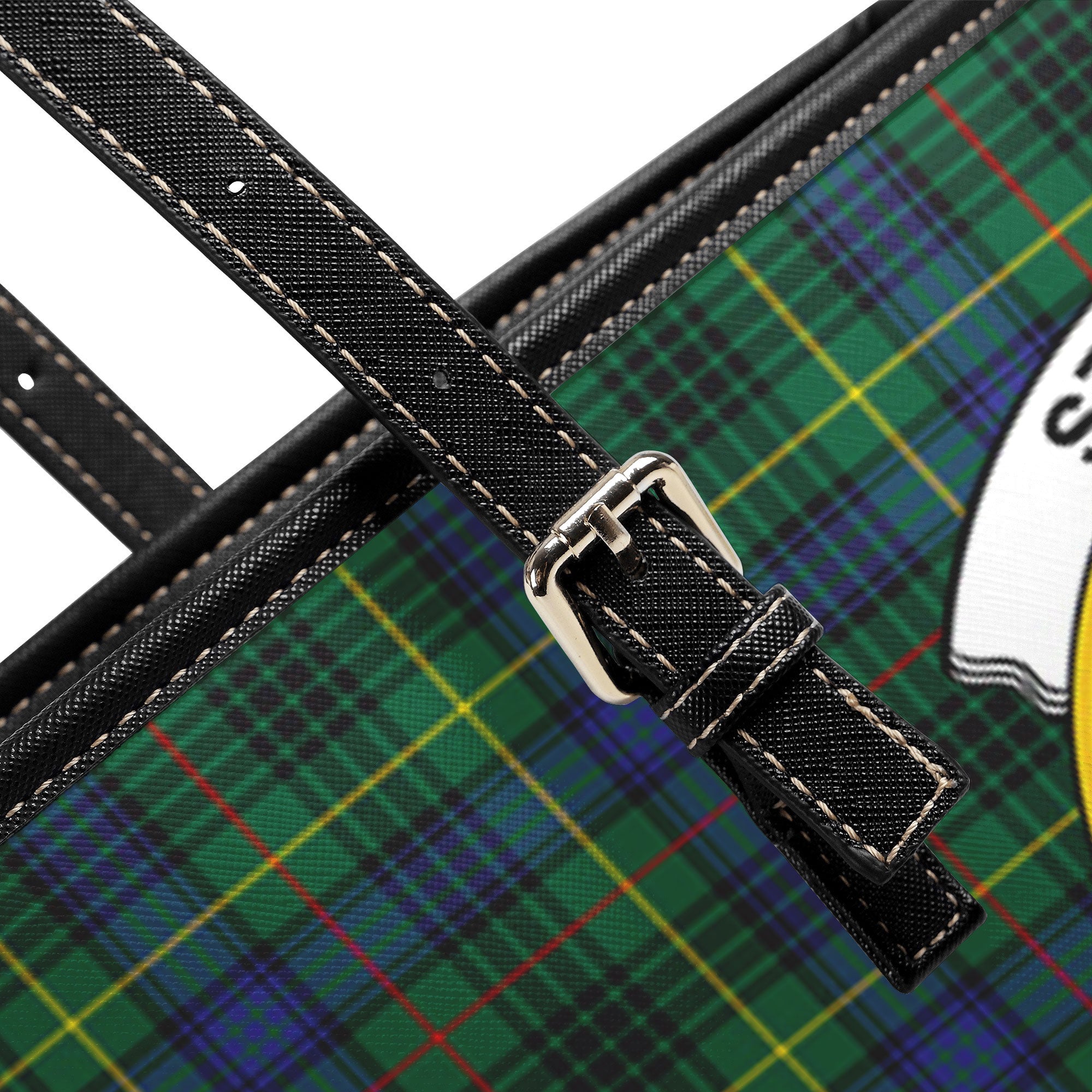 Stewart Hunting Modern Tartan Crest Leather Tote Bag