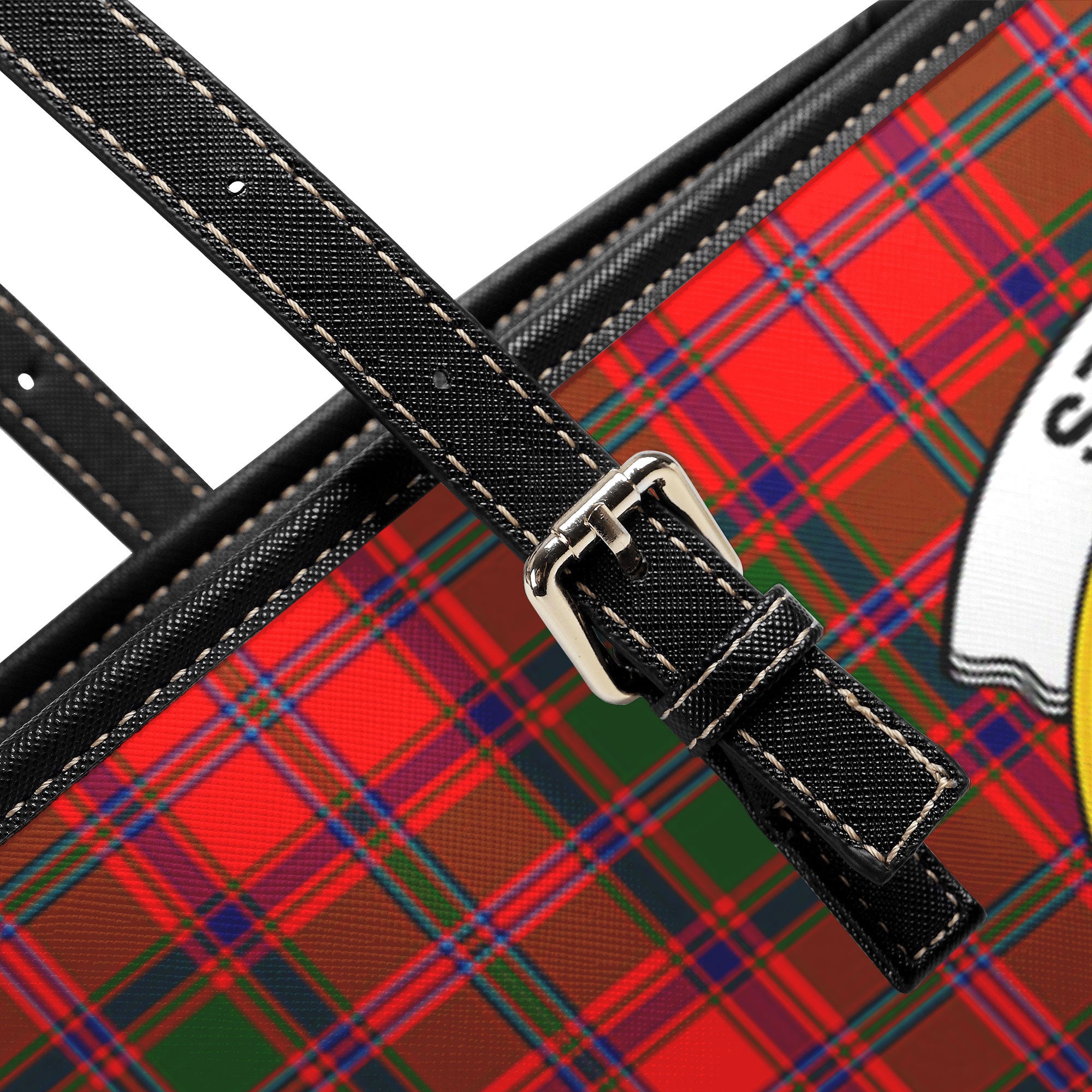 Stewart of Appin Modern Tartan Crest Leather Tote Bag