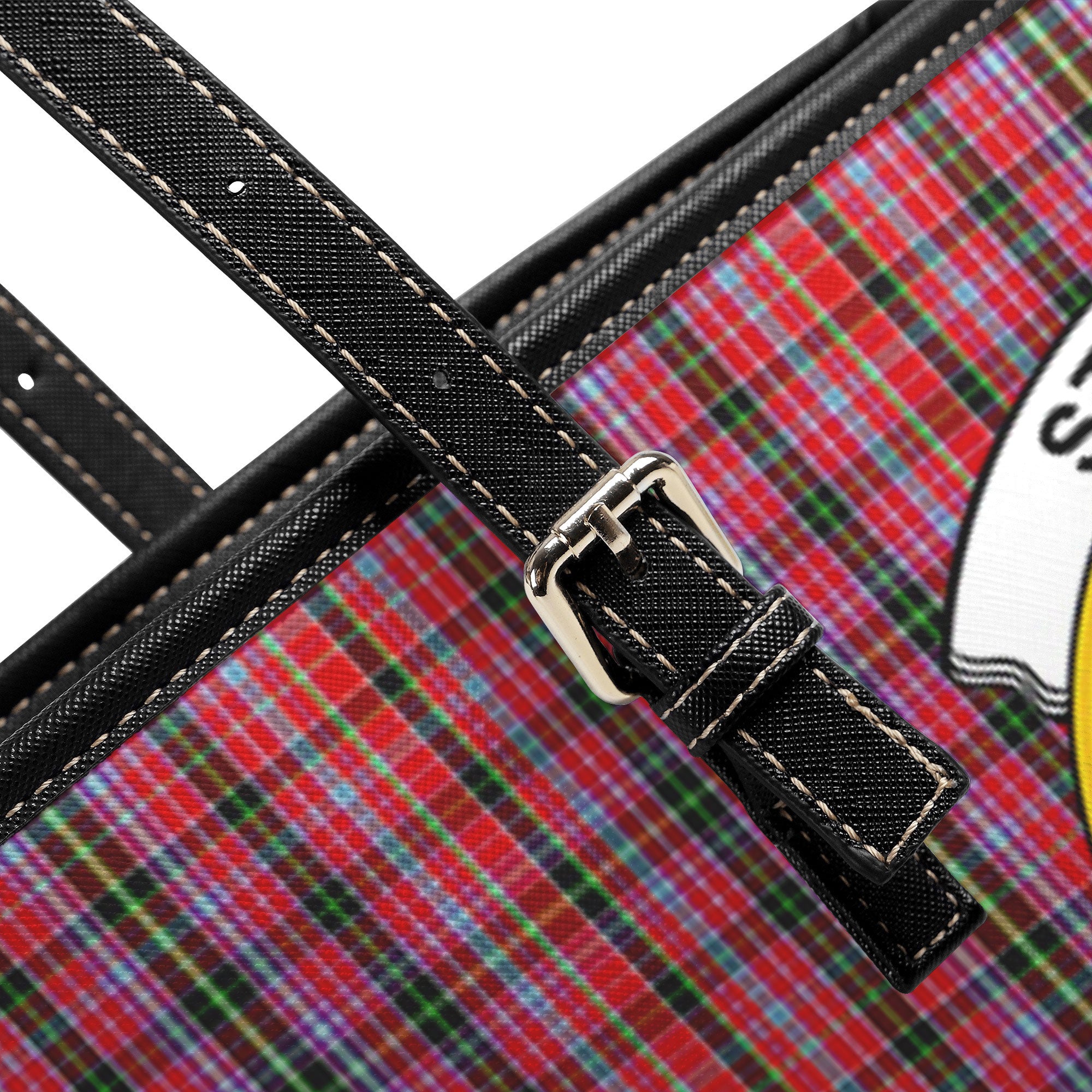 Straiton Tartan Crest Leather Tote Bag