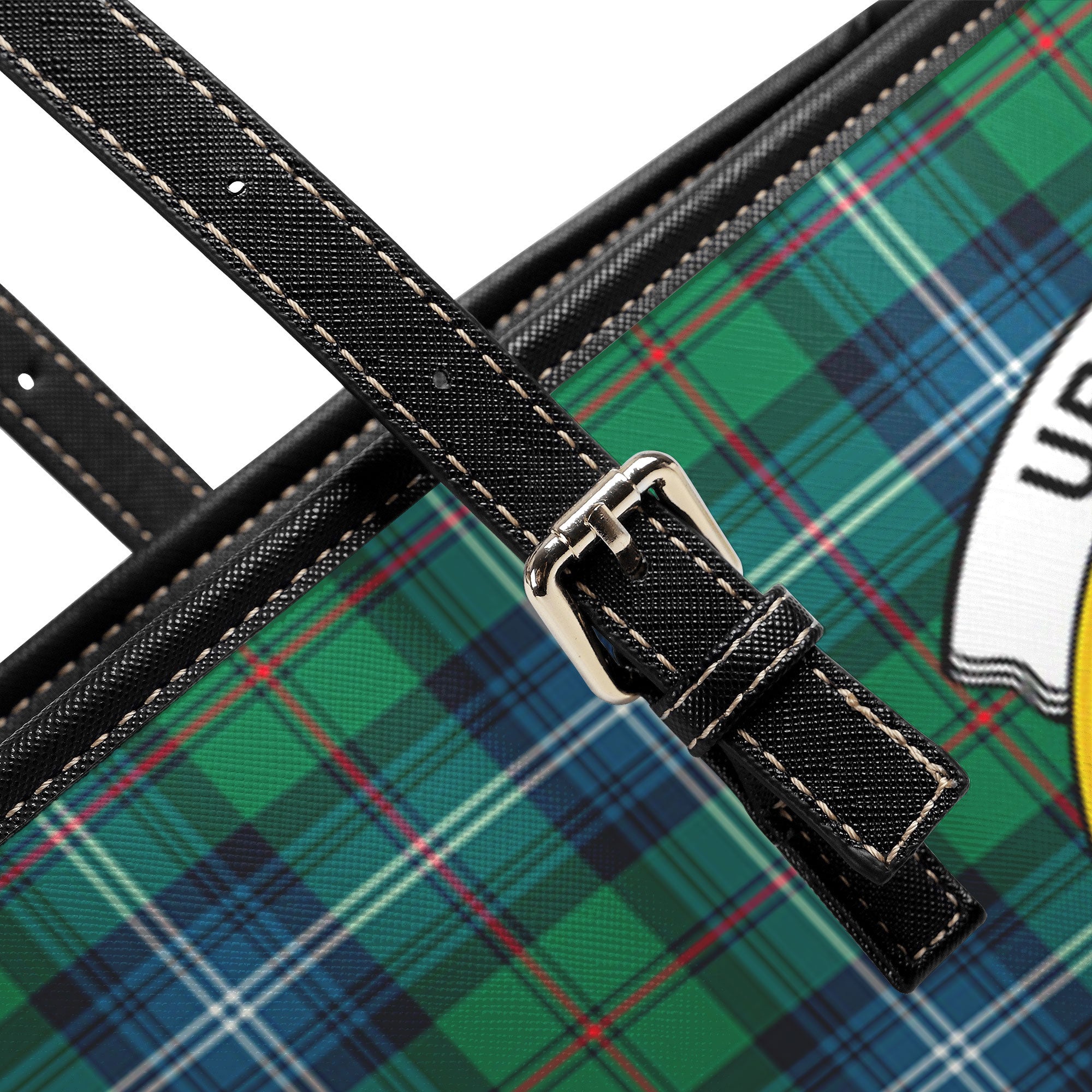 Urquhart Ancient Tartan Crest Leather Tote Bag