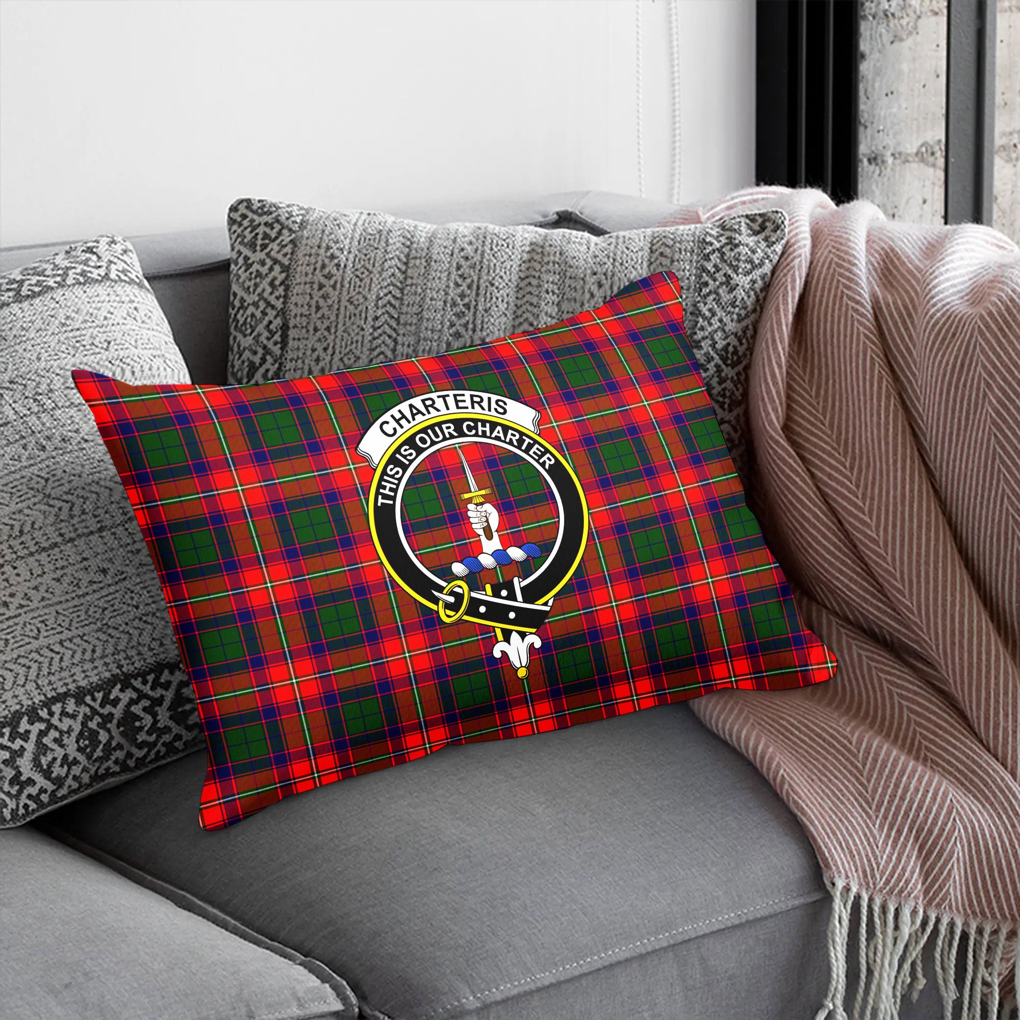 Charteris (Earl of Wemyss) Tartan Crest Pillow Cover