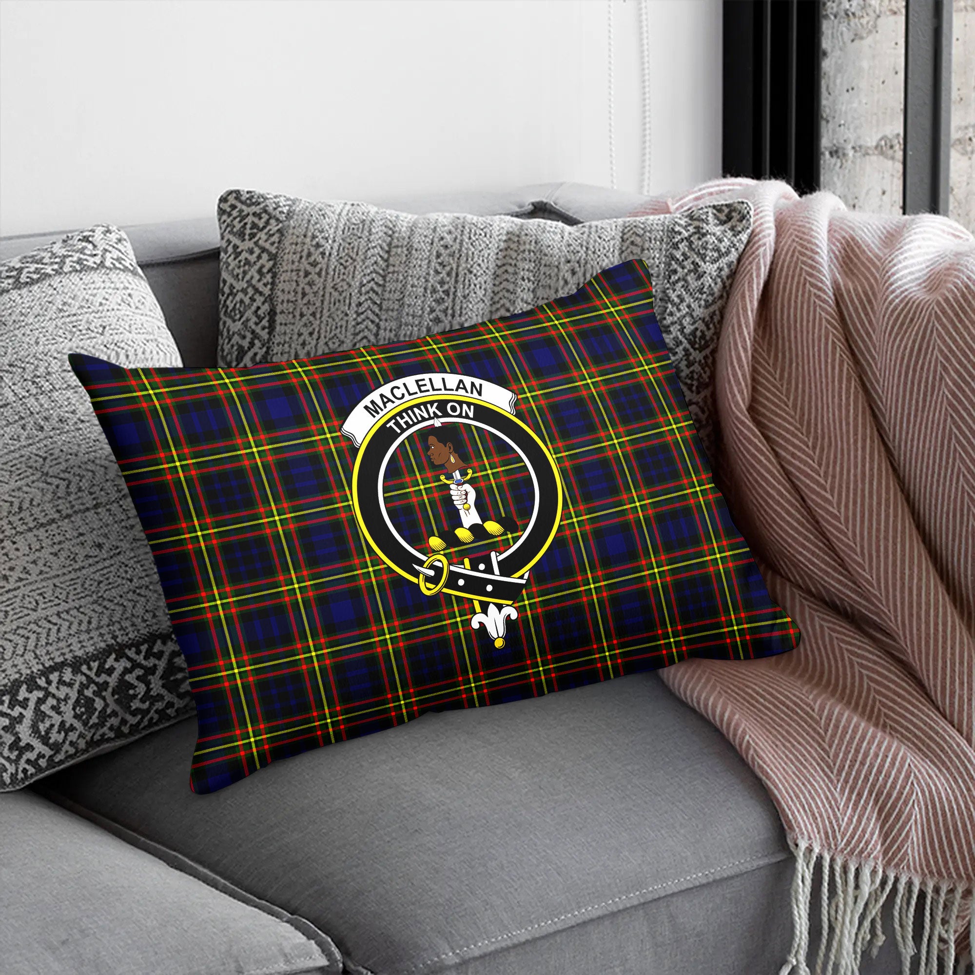 MacLellan Modern Tartan Crest Pillow Cover