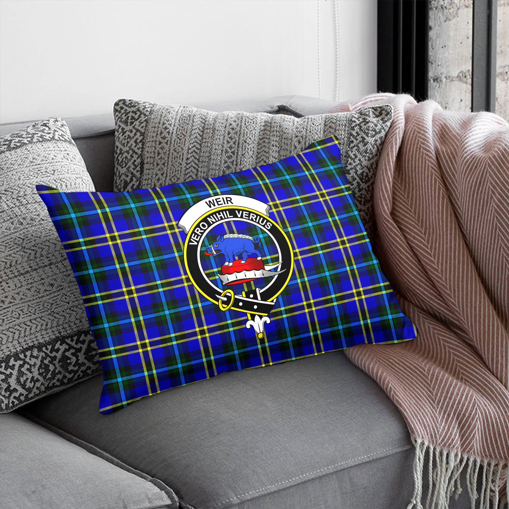 Weir Modern Tartan Crest Pillow Cover