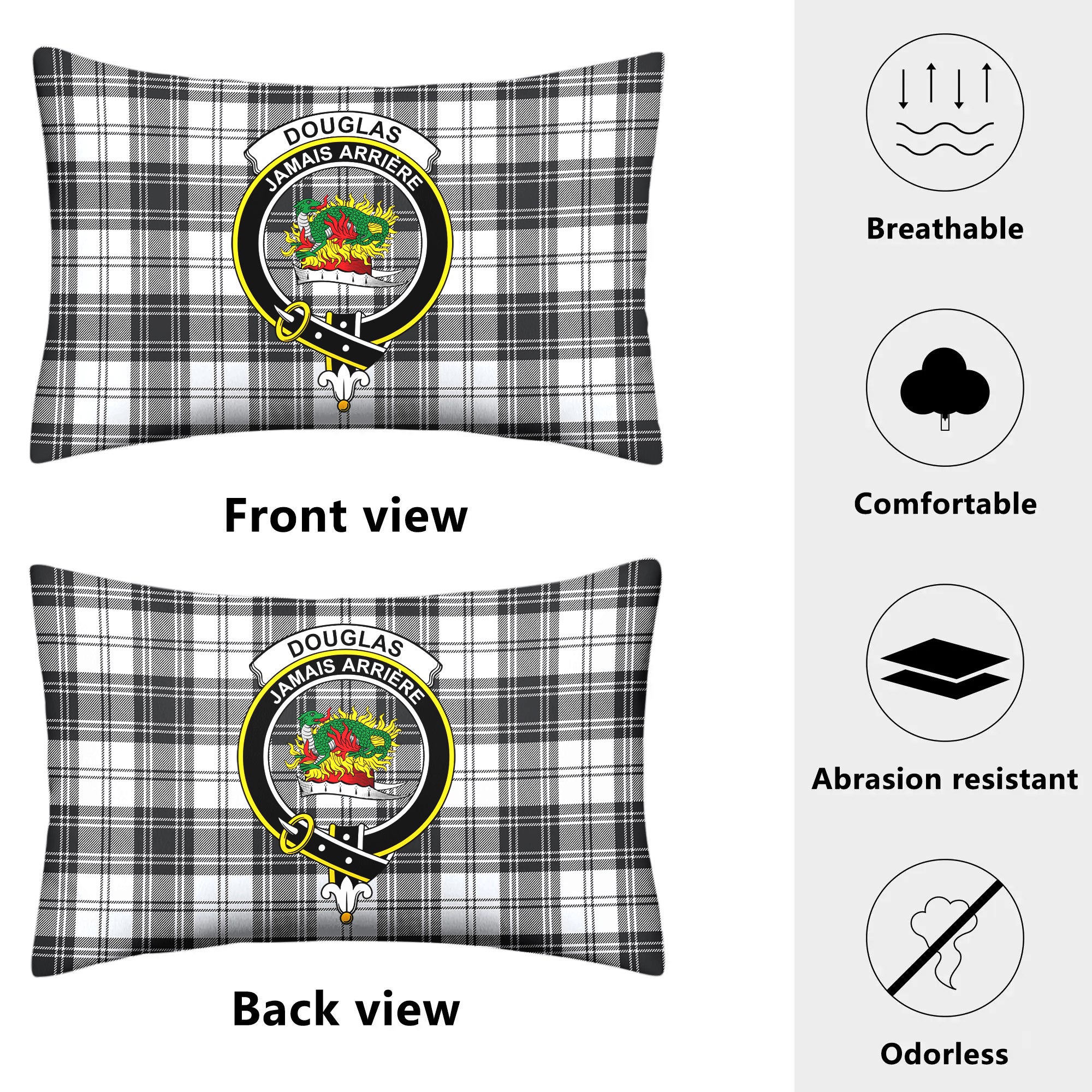 Douglas Grey Modern Tartan Crest Pillow Cover