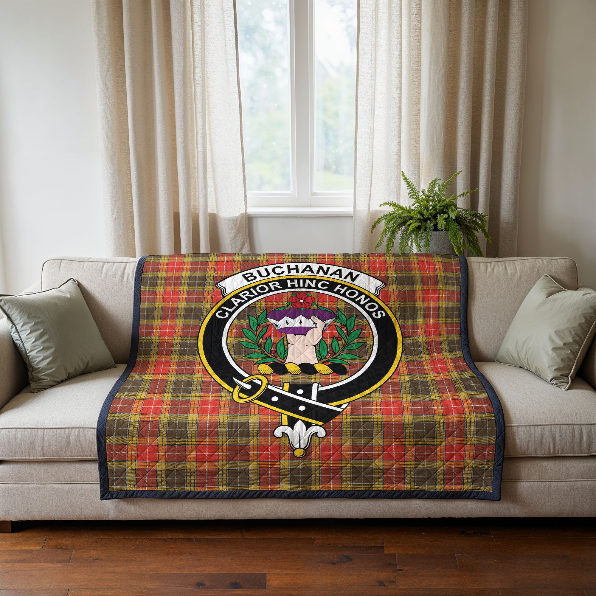 Buchanan Old Set Weathered Tartan Crest Quilt