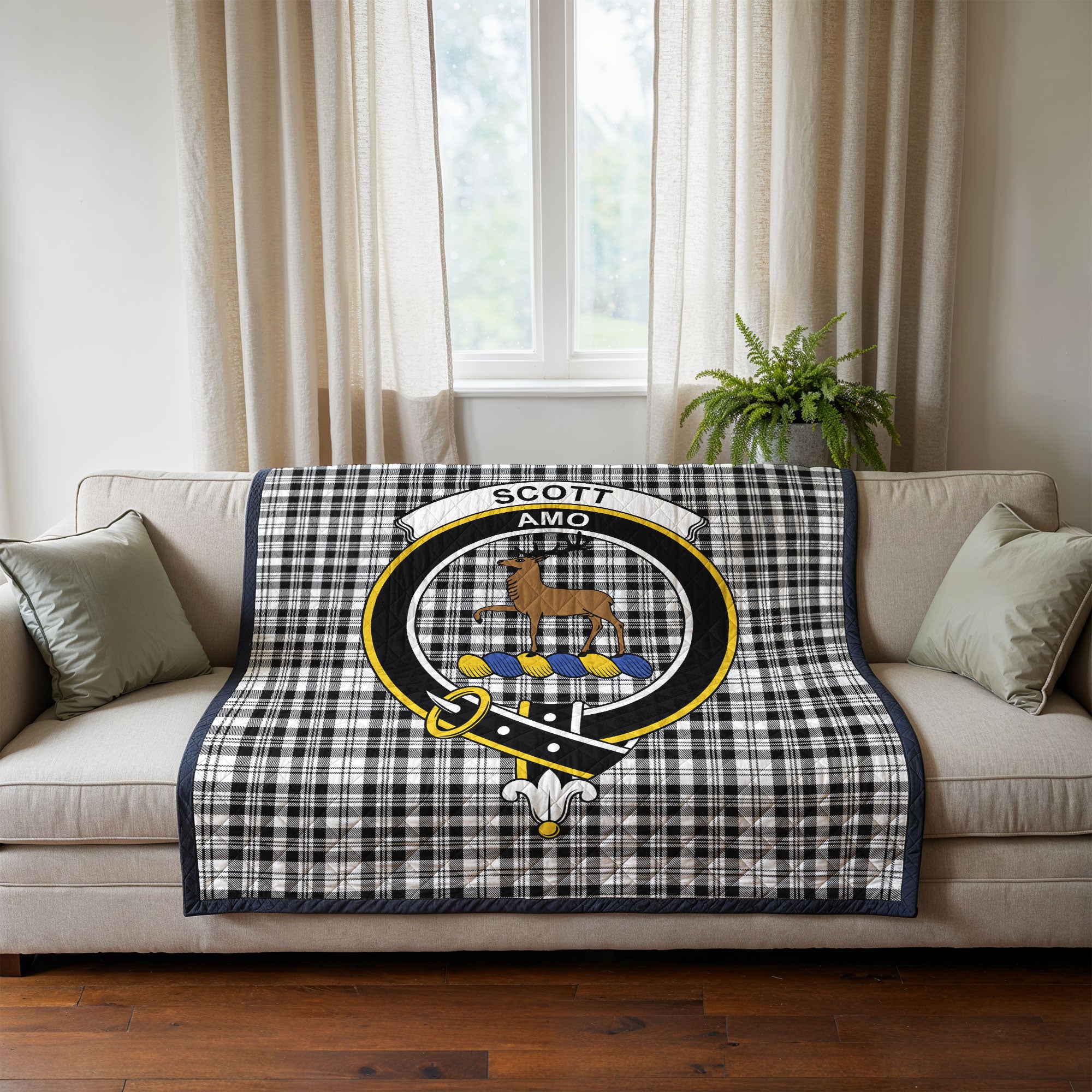 Scott Black & White Modern Tartan Crest Quilt