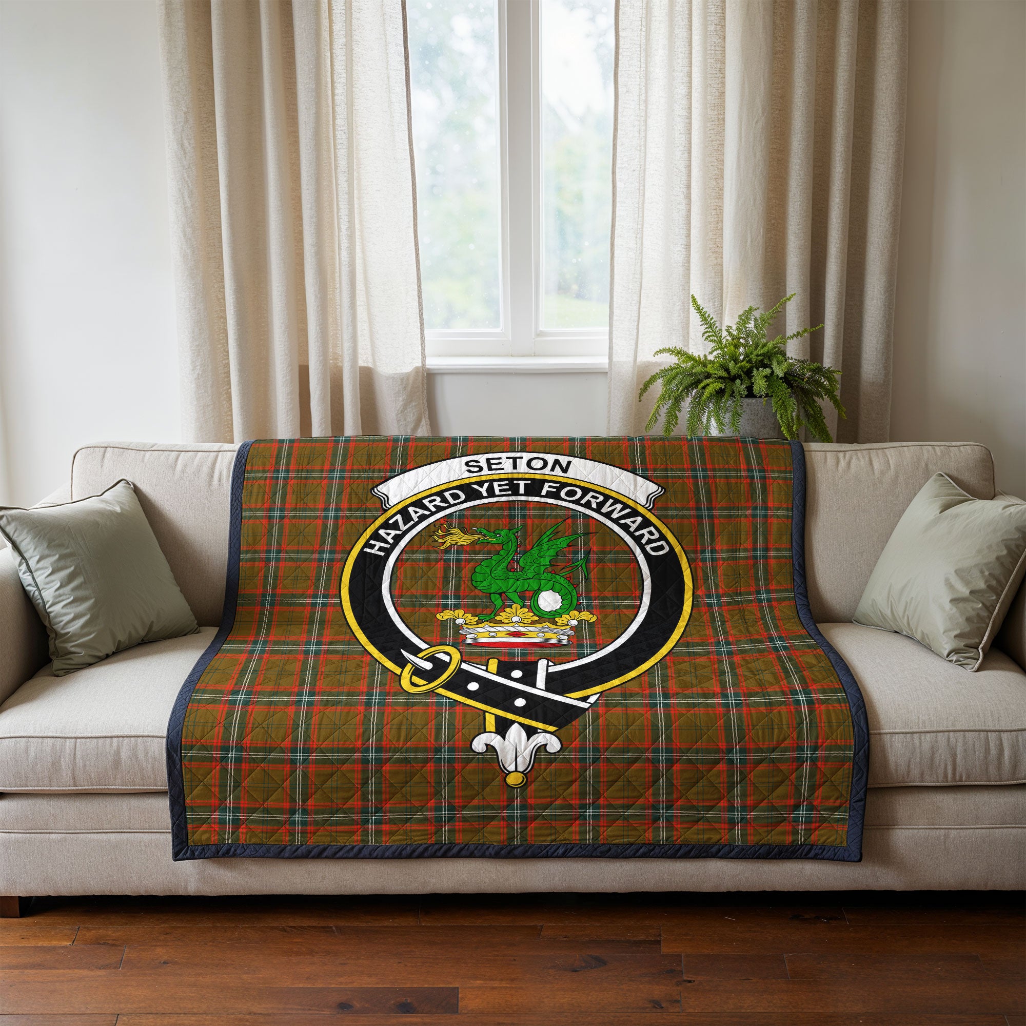 Seton Hunting Modern Tartan Crest Quilt