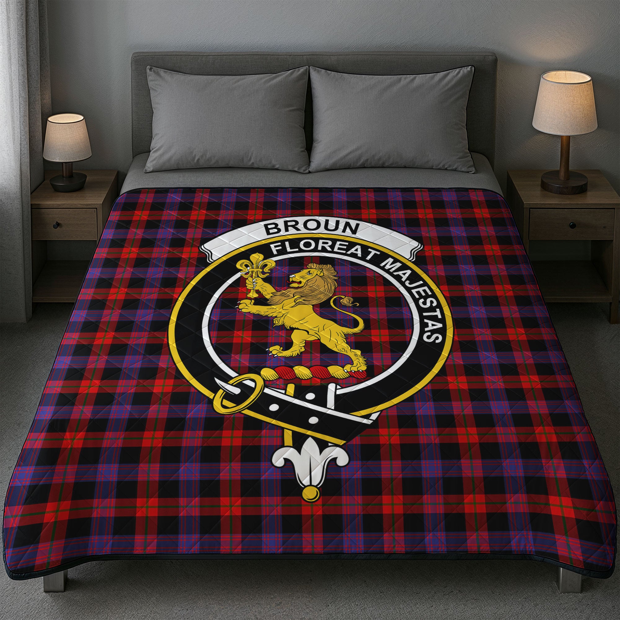 Broun Modern Tartan Crest Quilt