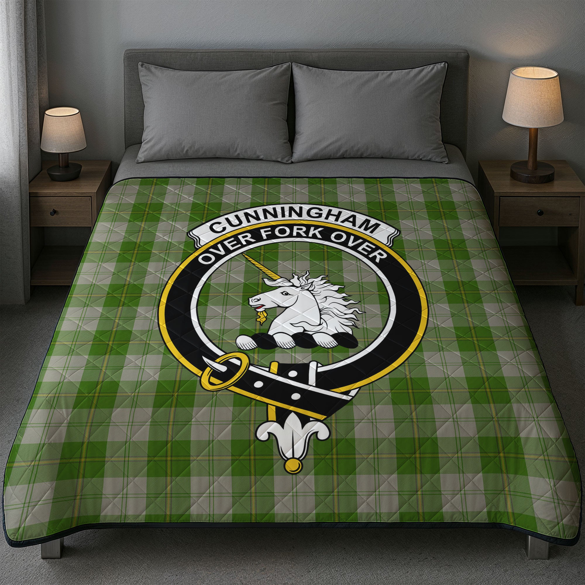 Cunningham Dress Green Dancers Tartan Crest Quilt