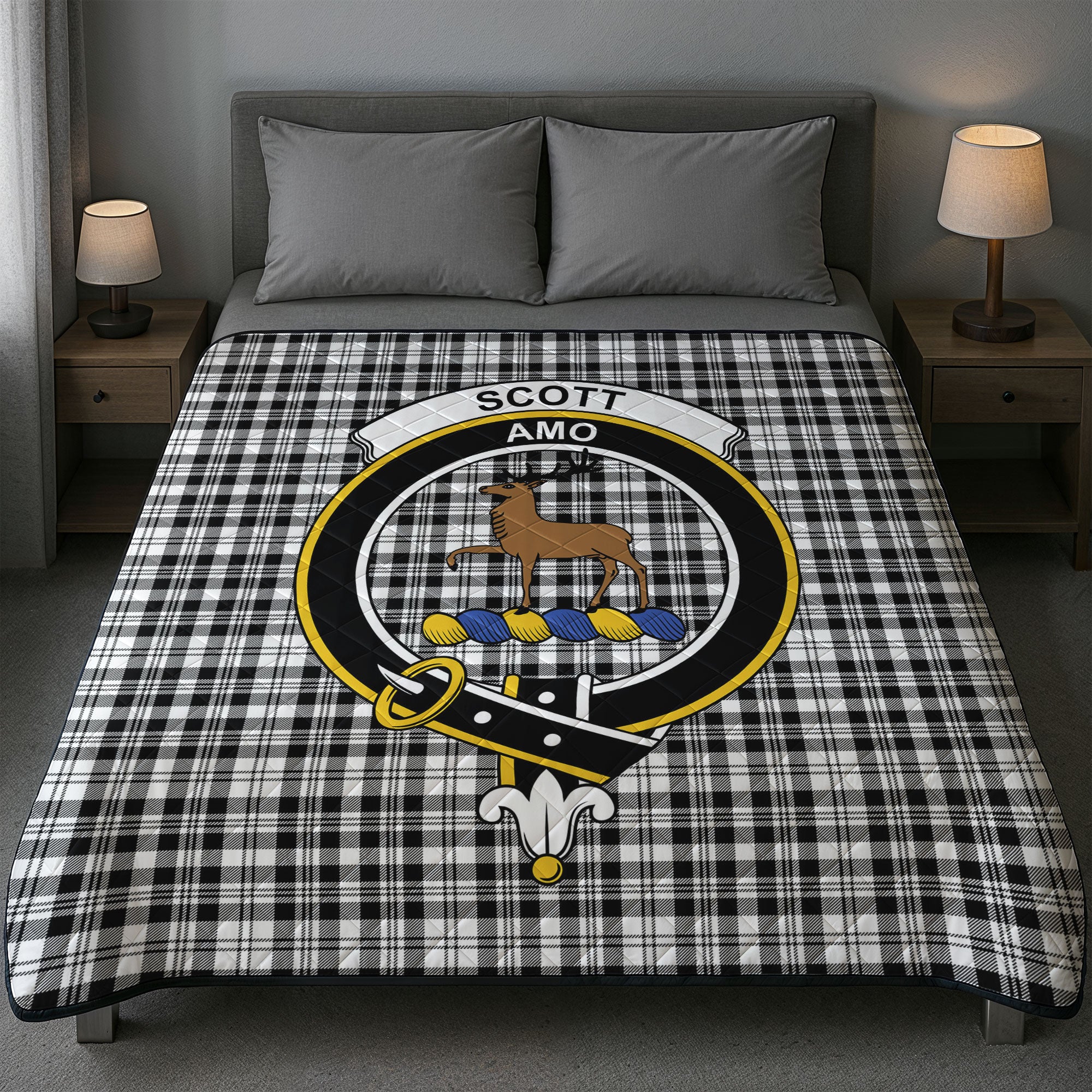 Scott Black & White Modern Tartan Crest Quilt