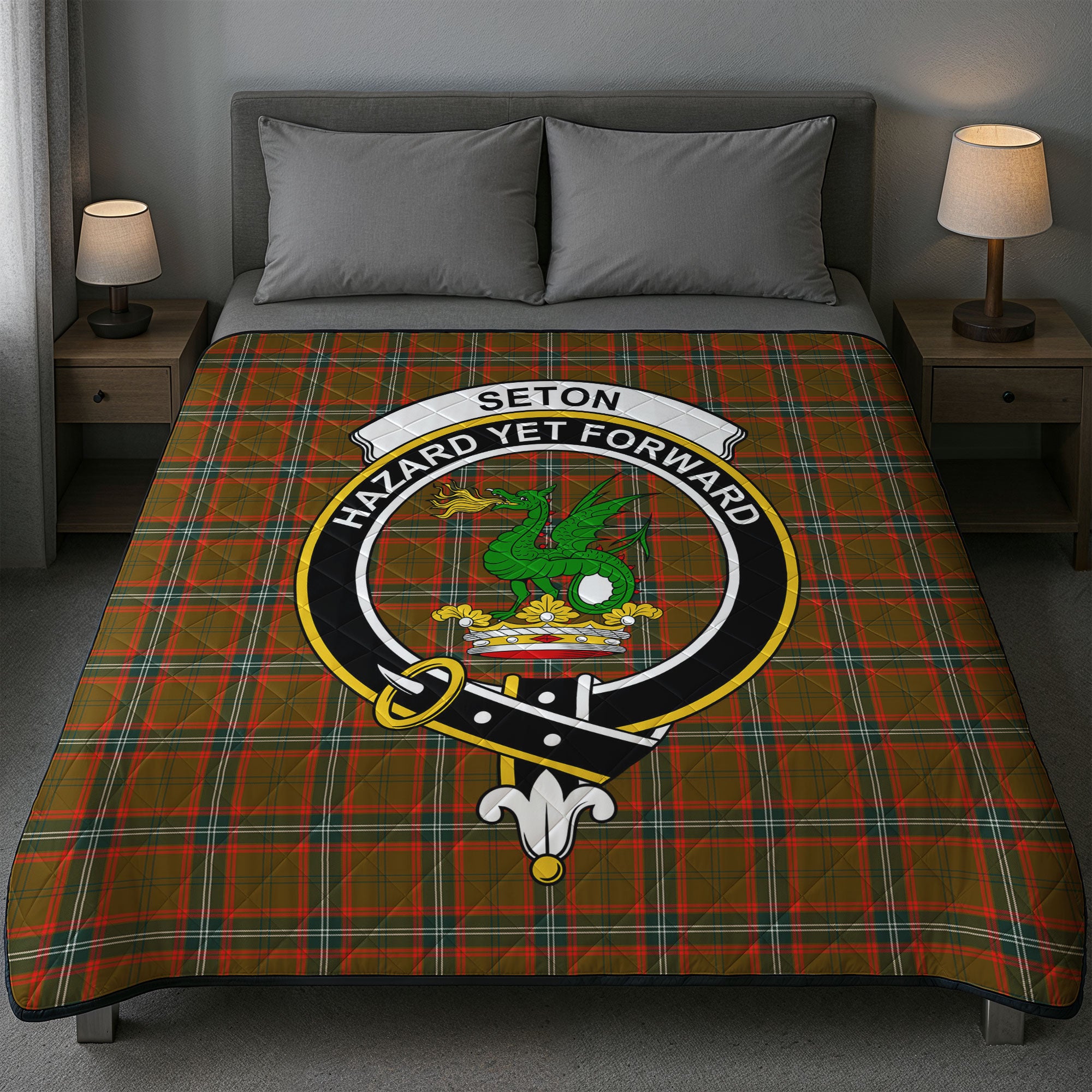 Seton Hunting Modern Tartan Crest Quilt