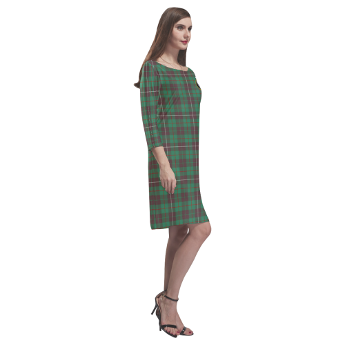 MacKinnon Hunting Ancient Tartan Dress - Round Neck Dress Clan Badge