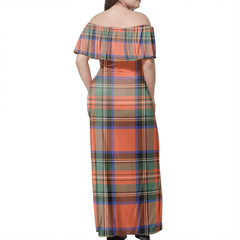 Stewart Royal Ancient Tartan Off Shoulder Long Dress