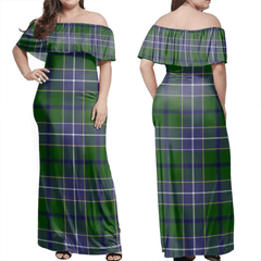 Wishart Hunting Modern Tartan Off Shoulder Long Dress