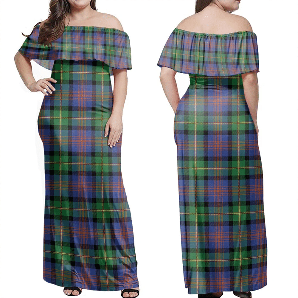 Logan Ancient Tartan Off Shoulder Long Dress