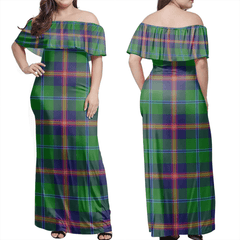 Young Modern Tartan Off Shoulder Long Dress