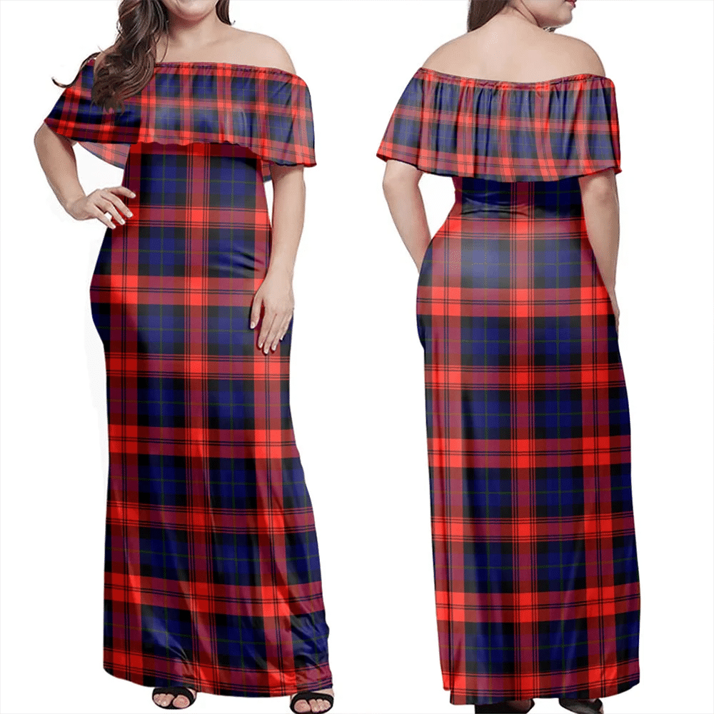 MacLachlan Modern Tartan Off Shoulder Long Dress