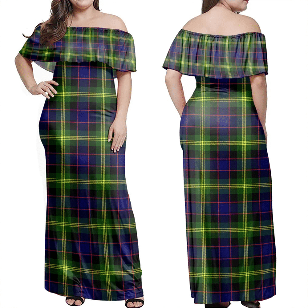 Watson Modern Tartan Off Shoulder Long Dress