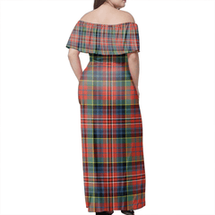 MacPherson Ancient Tartan Off Shoulder Long Dress
