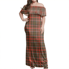 MacKintosh Hunting Weathered Tartan Off Shoulder Long Dress