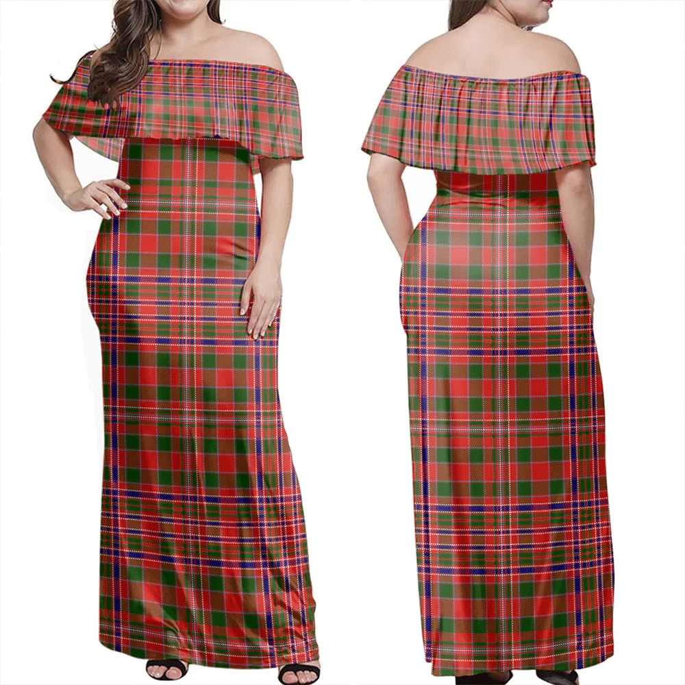 MacAlister Modern Tartan Off Shoulder Long Dress