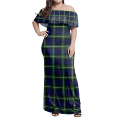 Lamont Modern Tartan Off Shoulder Long Dress