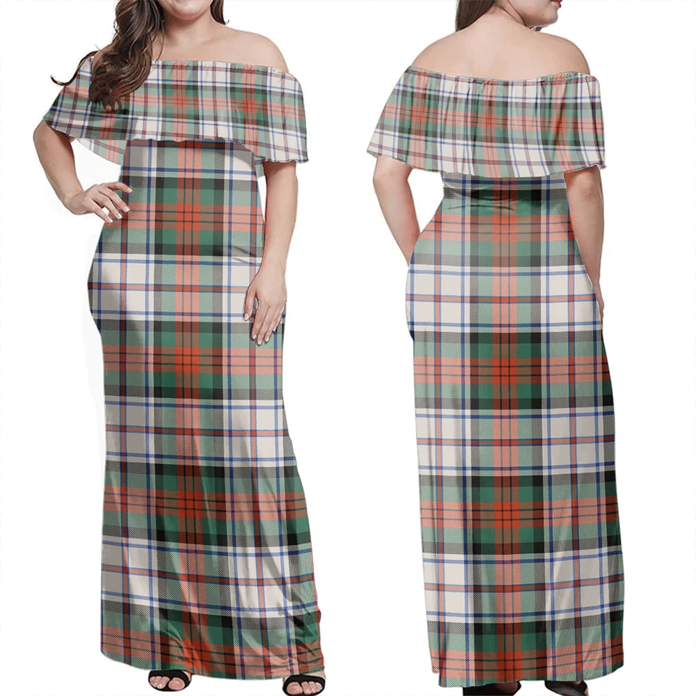 MacDuff Dress Ancient Tartan Off Shoulder Long Dress